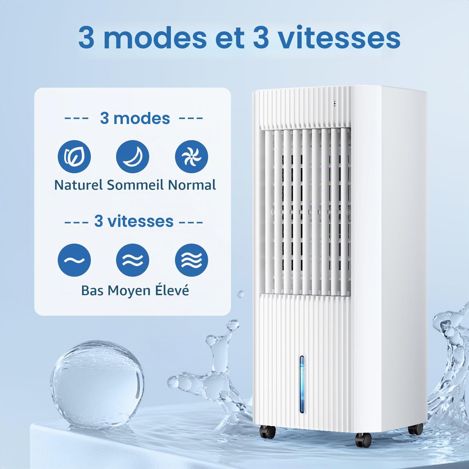 Antarctic Star Climatiseur portable sans fenêtre avec 3 modes et 3 vitesses, réservoir de 1,5 gallon pour 15 heures de refroidissement, oscillation à 140°, télécommande