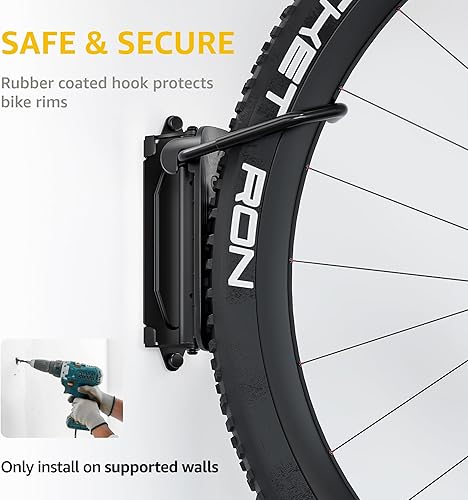 Miniatura 5 de monTEK Soporte giratorio de pared para bicicleta, colgadores para bicicleta para garaje, soporte vertical para bicicletas que ahorra espacio