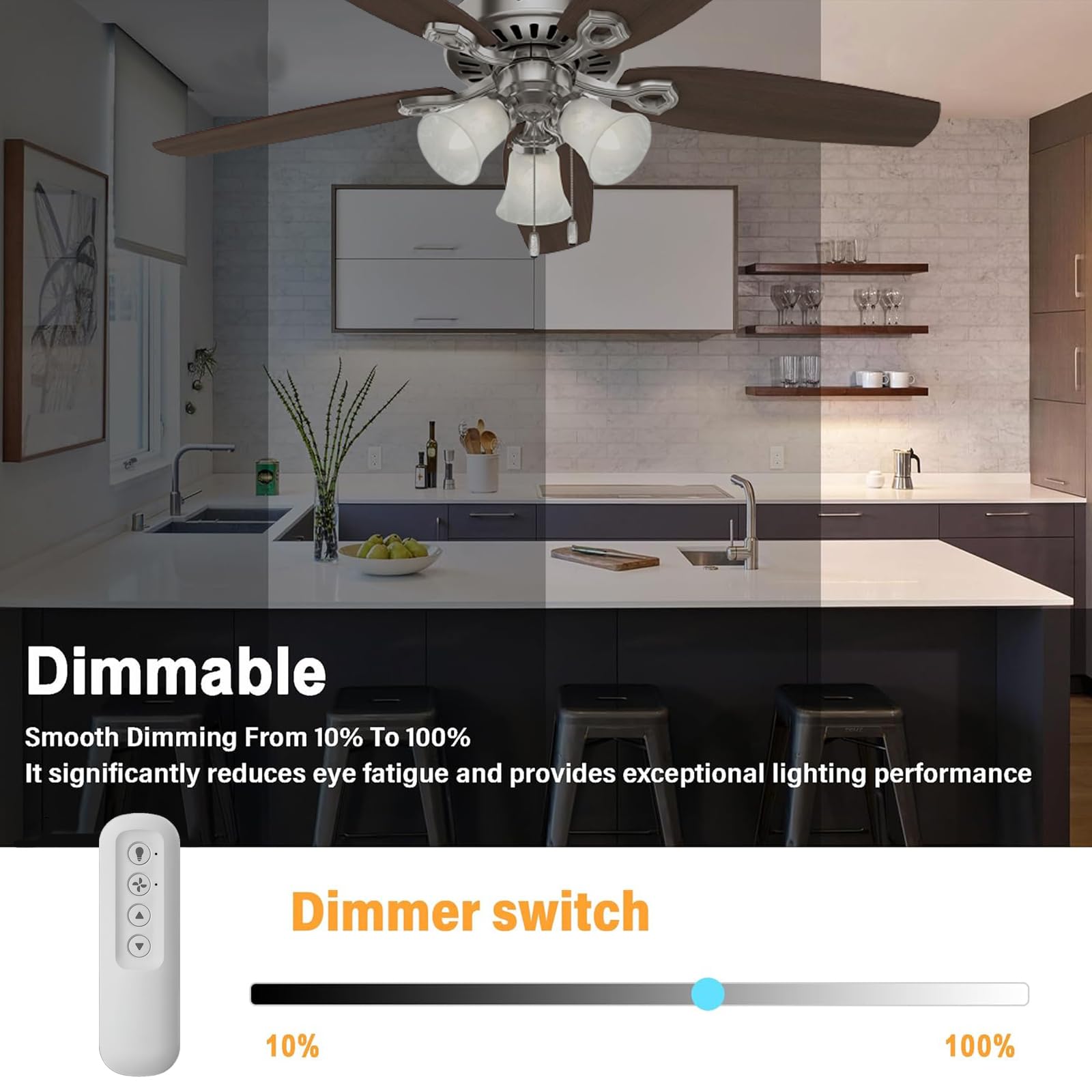 Mando a distancia para ventilador de techo con regulador de luz, 3 velocidades, soporte de pared, compatible con Hunter 99770 99392 99118 99123 99188
