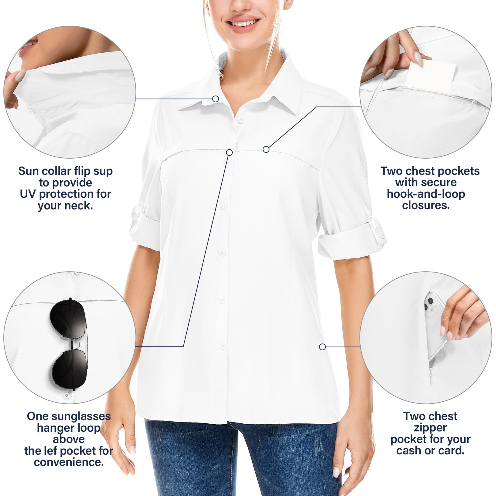 Chemise Femme Manches Longues - Protection UV Respirante & Séchage Rapide - T-Shirt Safari Décontracté pour Randonnée, Voyage et Plein Air