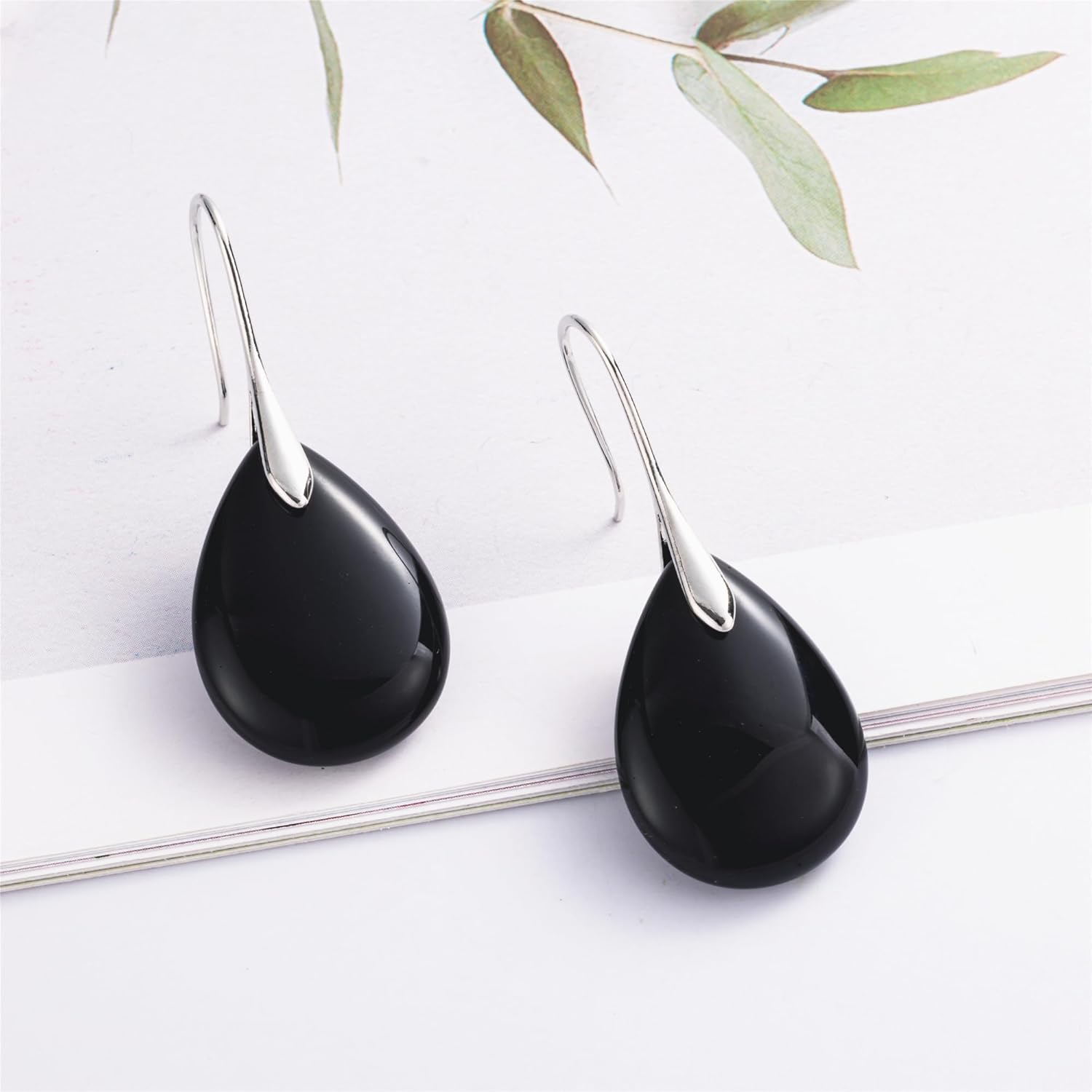 Agate Teardrop Stone Grey Drop Earrings Fishhook Dangle Earrings