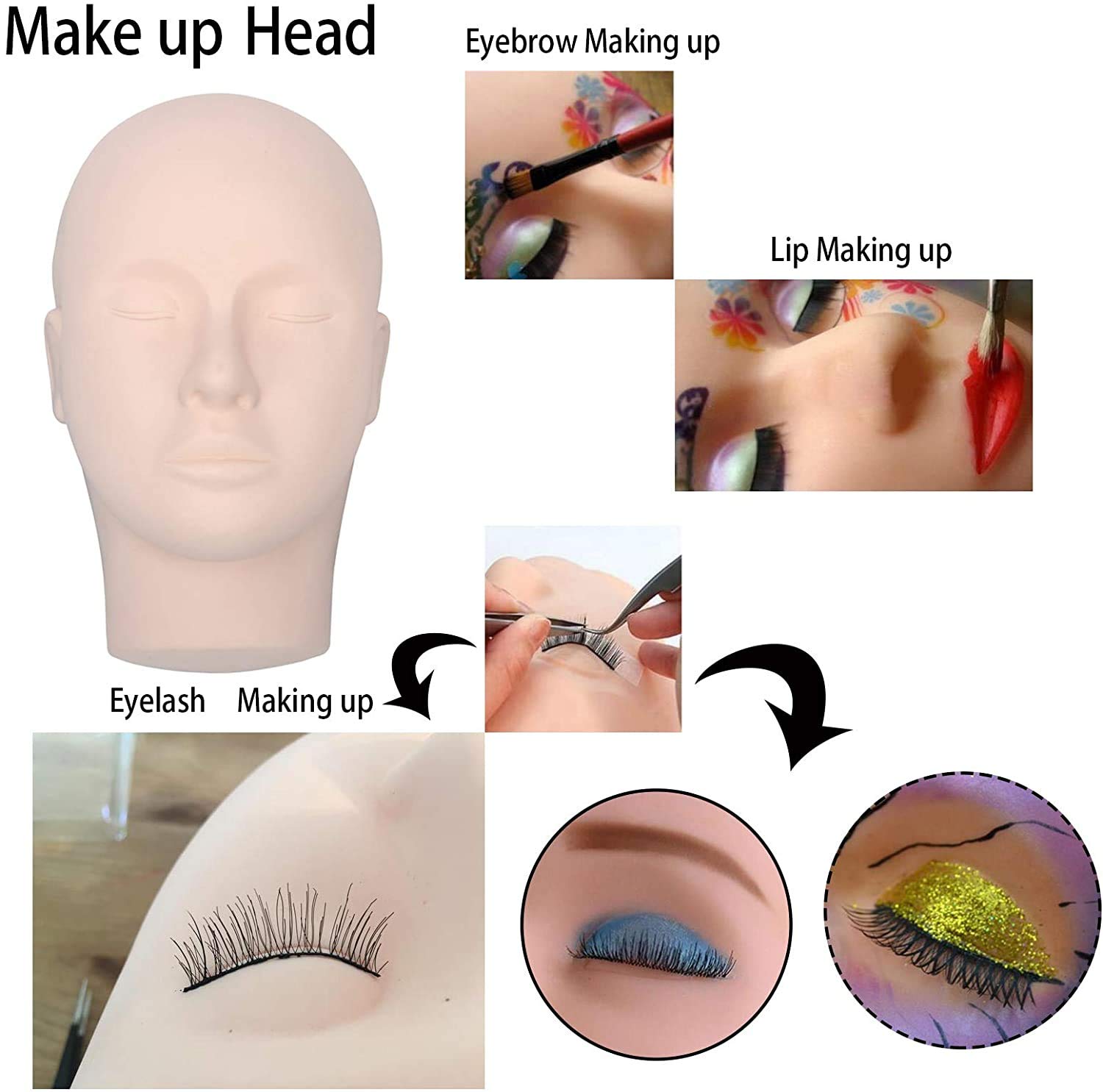 Treningowy manekin wystawowy do ćwiczenia makijażu, płaska głowa, sztuczne rzęsy, przedłużenie rzęs, tatuaż na wargi, model do ćwiczeń, manekin wystawowy, głowa lalki