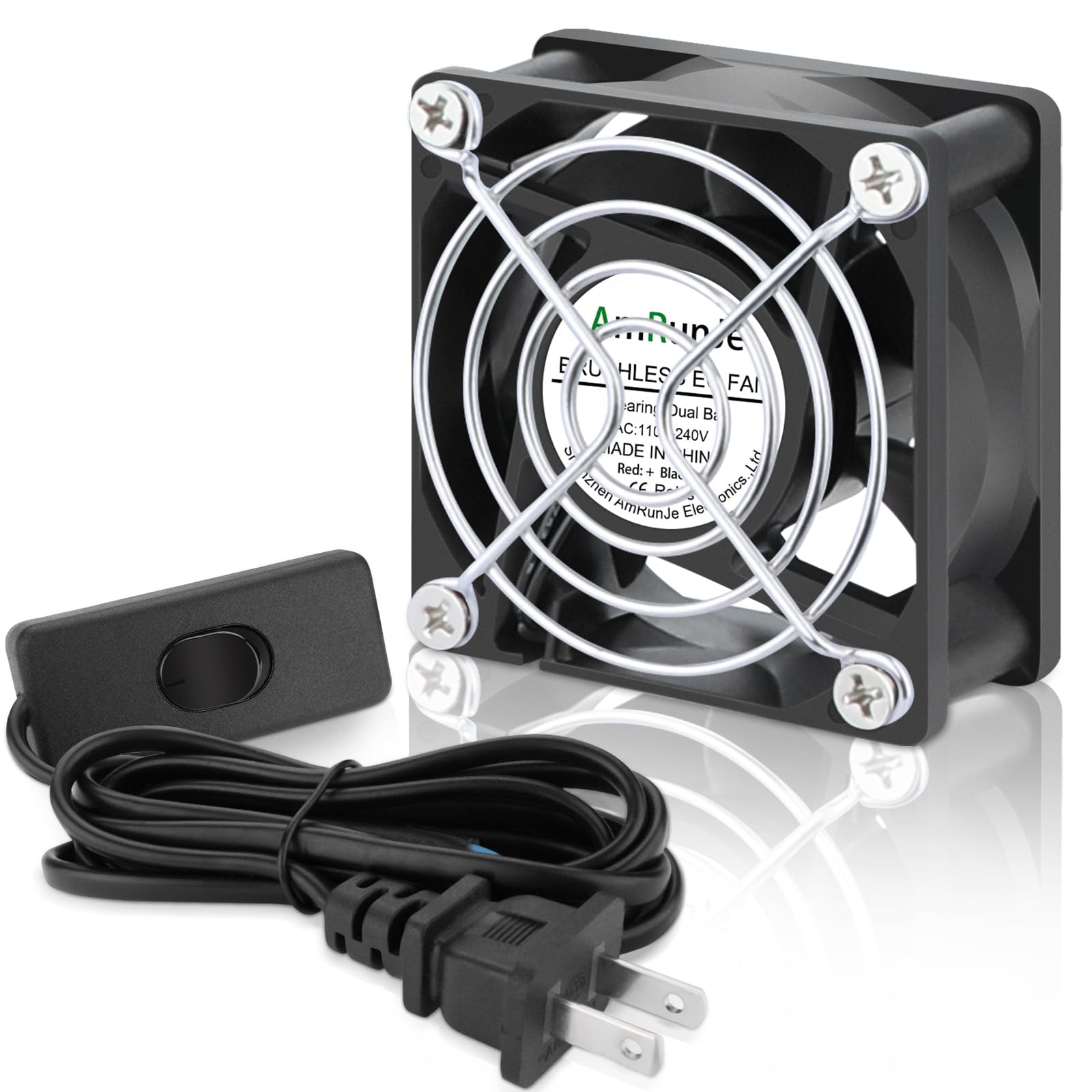 AmRunJe EC Small Cooling Fan 110V 115V 120V 220V 240V 60mm x 25mm Dual Ball Bearing Fan for Cooling Computer Case, TV Box, Amplifier, Small Equipment,