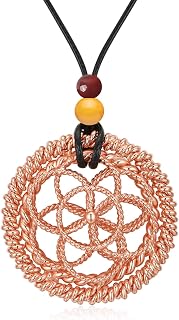 Lotus of Life Tensor Ring Necklace – Sacred & Lost Cubit Frequencies, Pure Copper & Gold Plated Pendant with Red Agate & Yellow Jade Beads for Meditation, Balance & Spiritual Focus