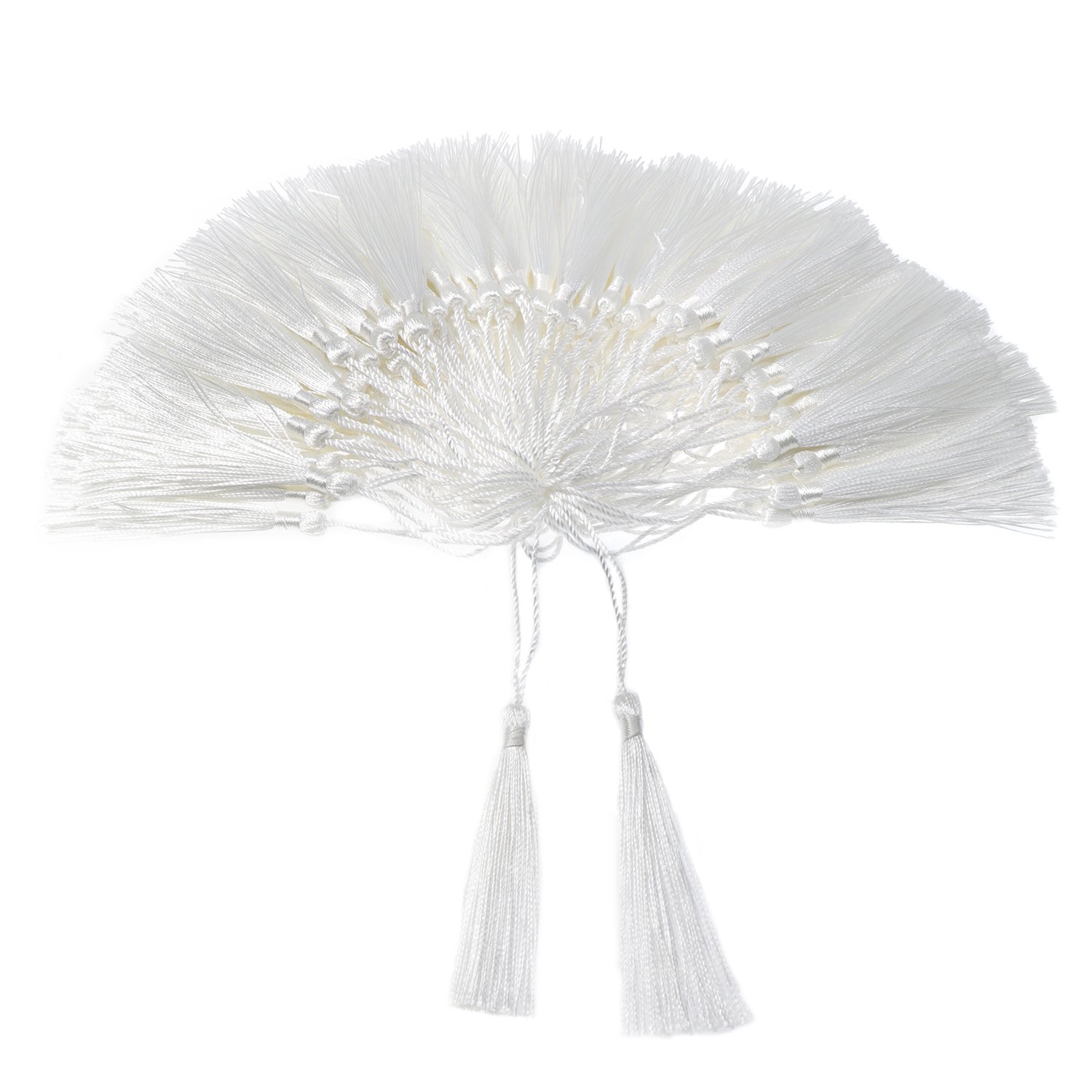 VAPKER 100 Pieces White Tassels 13cm/5-Inch Silky Handmade Soft Tassels Floss Bookmark Tassels with 2-Inch Cord Loop for Jewelry Making, DIY Projects, Bookmarks