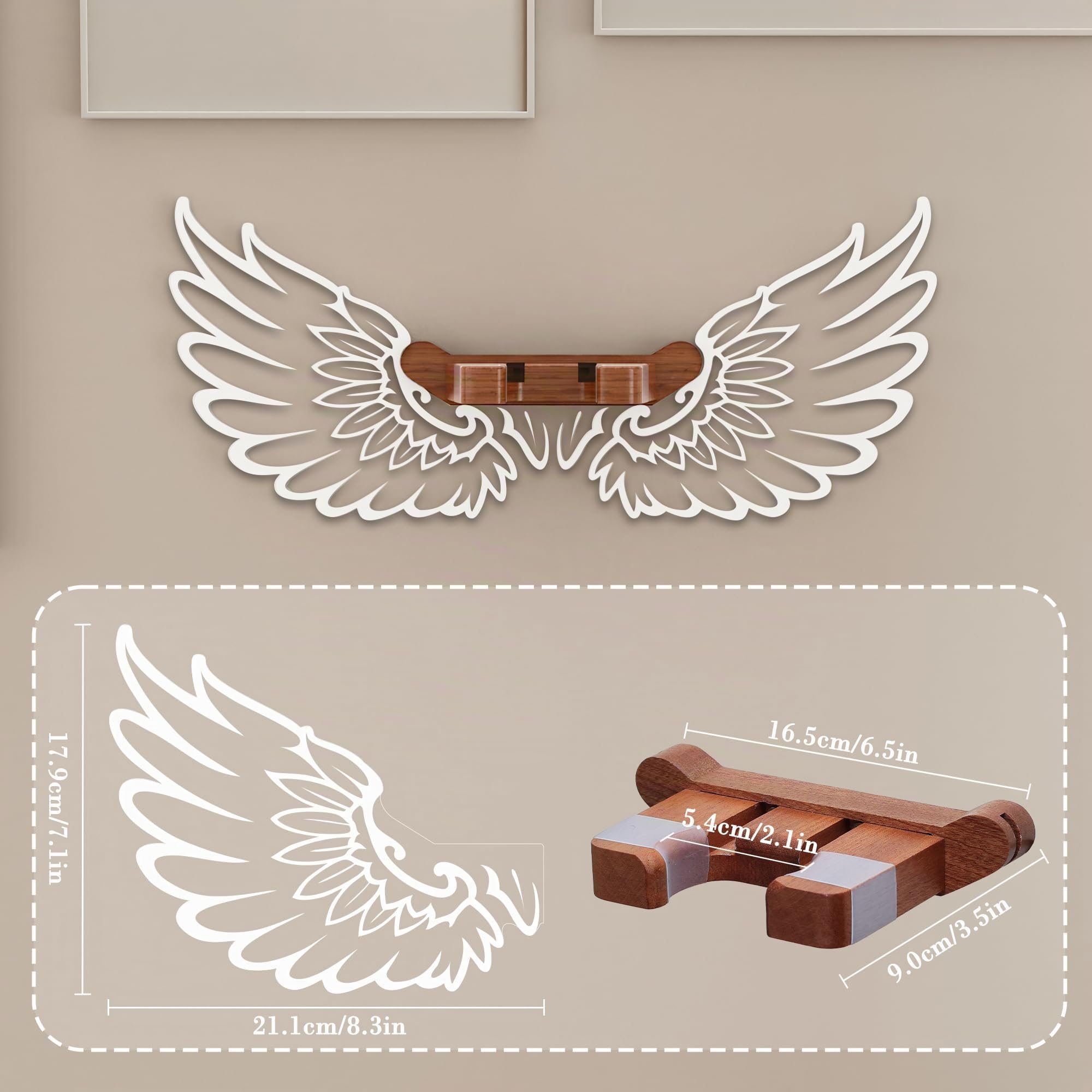 CoolGift Mart Soporte de pared para guitarra con alas de ángel luminosas, estante de madera acrílica con alimentación USB, para bajo eléctrico, ukelele acústico, regalo para amantes de la música,
