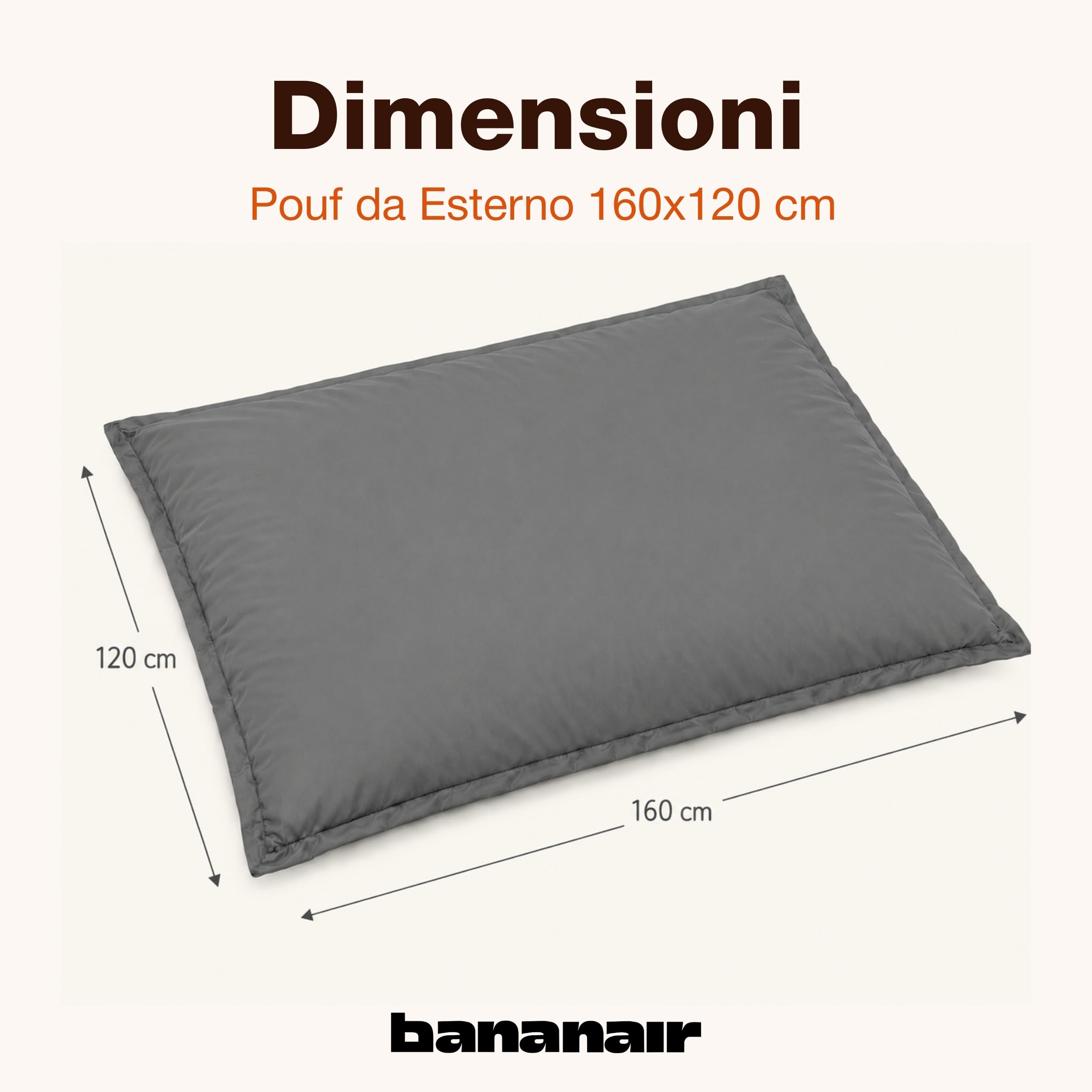 bananair Pouf da Esterno Impermeabile XXL, 120 x 160 cm, Grigio scuro | Anti-UV, Sfoderabile, Impermeabile, Versatile