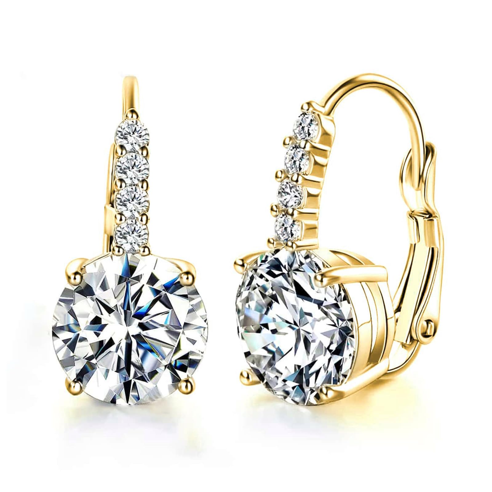 Dwearbeauty Earrings for Women, 18K White Gold Plated Earring Hypoallergenic Round Cut Cubic Zirconia Drop Dangle Earrings Bridal Earring for Women