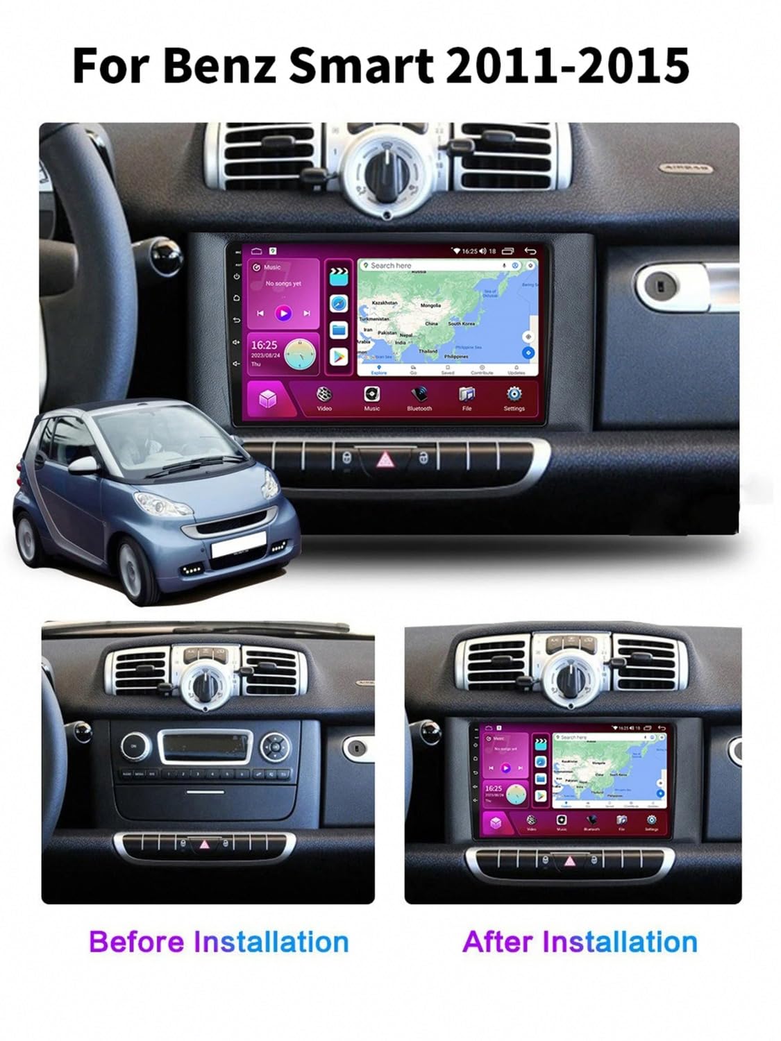 Navigation Automobile M-Benz Smart Fortwo 2011-2015 9 Pouces Android 15 Lecteur Multimédia Mirror Link SWC USB pour, 8 Core 4G+64G