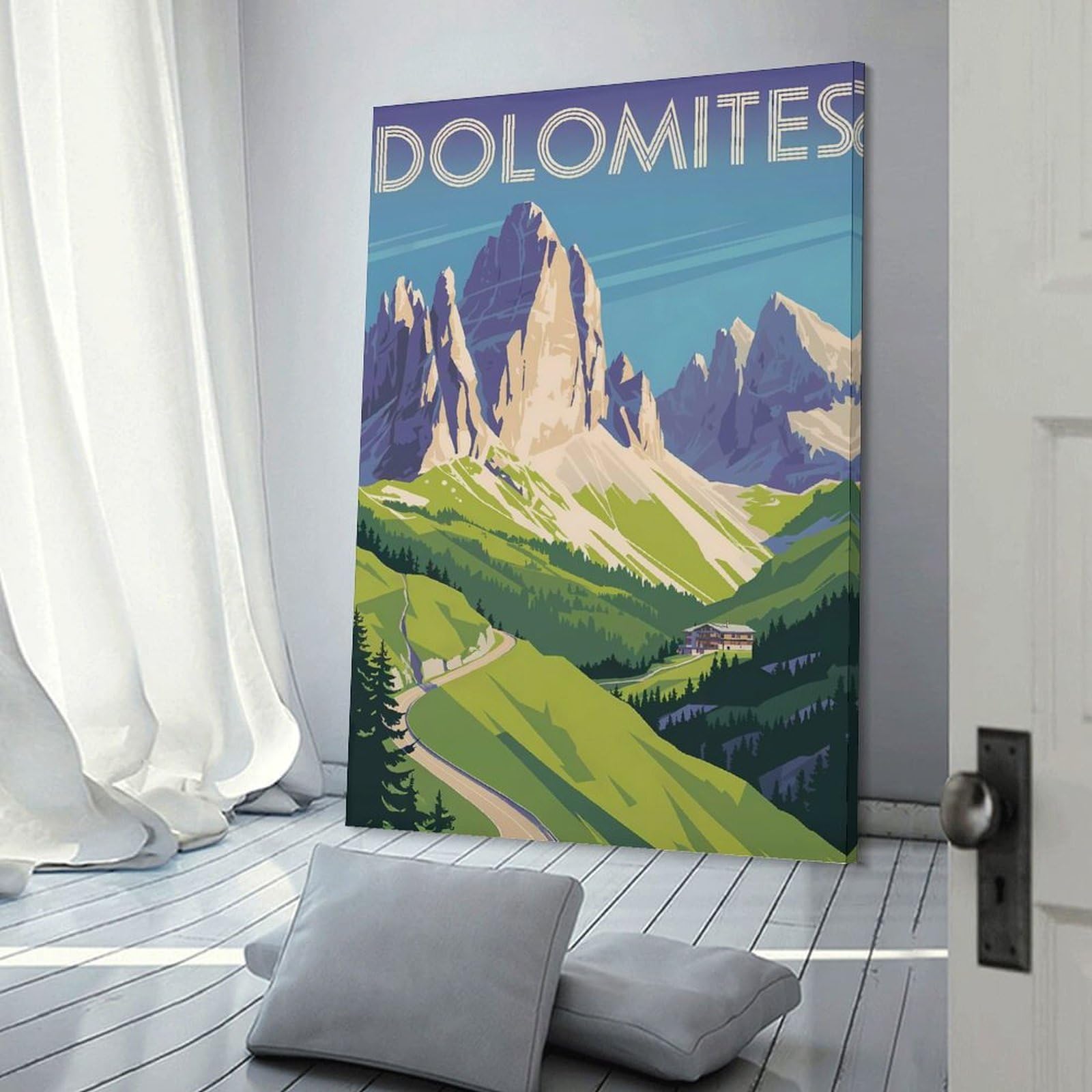 Junmoney Wall Picture Print Dolomites Mountain Range Travel, 24x36inch(60x90cm), for Workspace Walls, Study Corners Or Bedrooms, A Smart Decor Choice for Study Walls