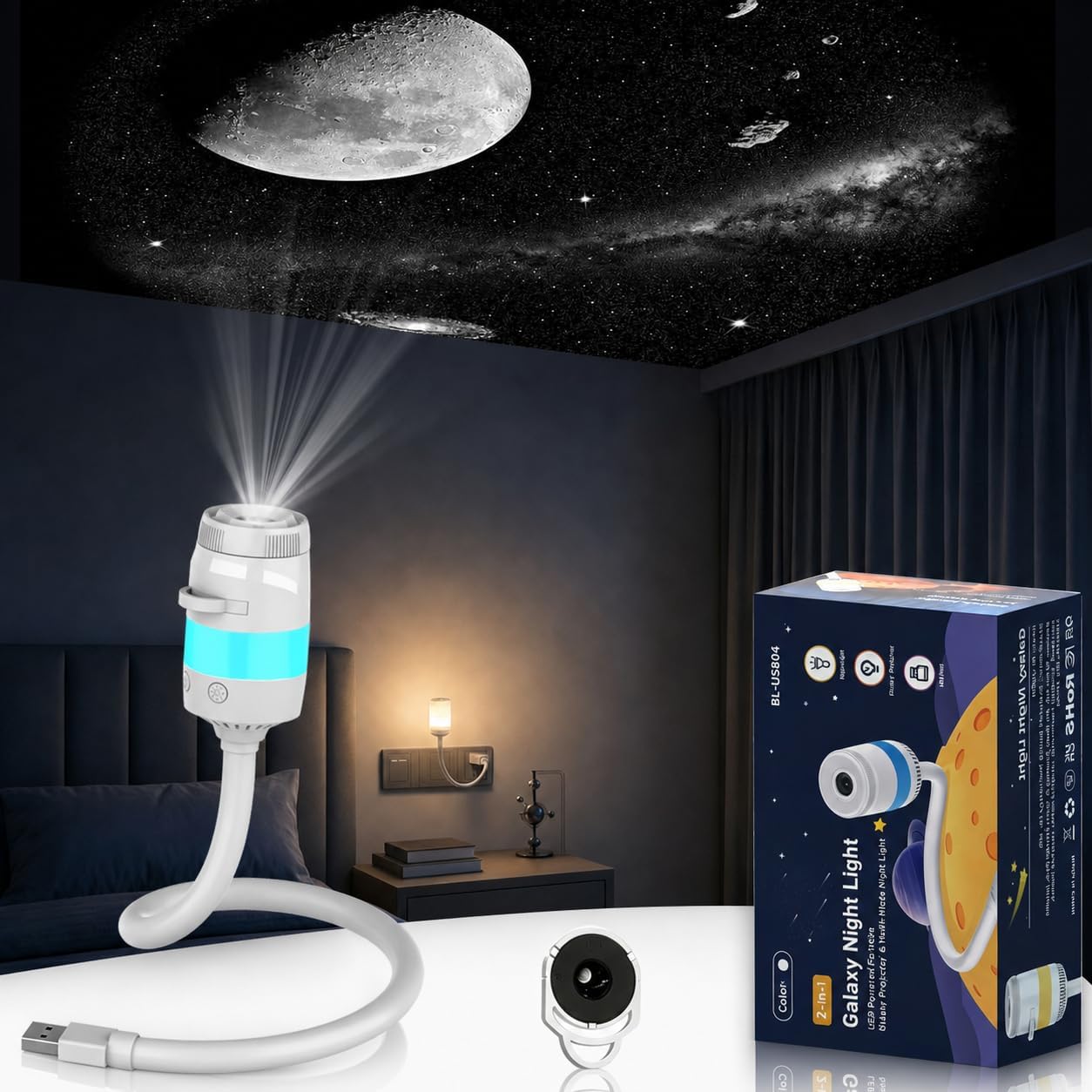 5D Holographic Night Light Projector, USB Plug and Play HD Star Projector