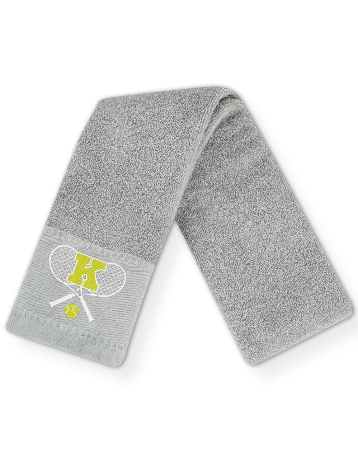 CybGene Tennis Towel with Monogrammed Embroidery, Initial Tennis Gifts, Personalized Tennis Court Accessory for Men, Women on Birthday, Retirement, Soft and Absorbent, Grey-K