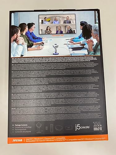 Miniatura 8 de j5create Cámara web JVU368-360 con tecnología de IA con altavoz, seguimiento inteligente, encuadre automático, cámara de sala de conferencias,