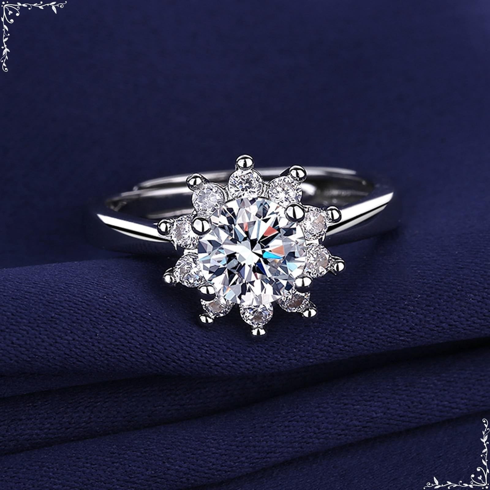 Moissanite pierścionek vintage białe złoto obrączka ślubna damska 18K kwiat z cyrkonią rozmiar H 1/2 moda dla lesbijek biżuteria koktajlowa