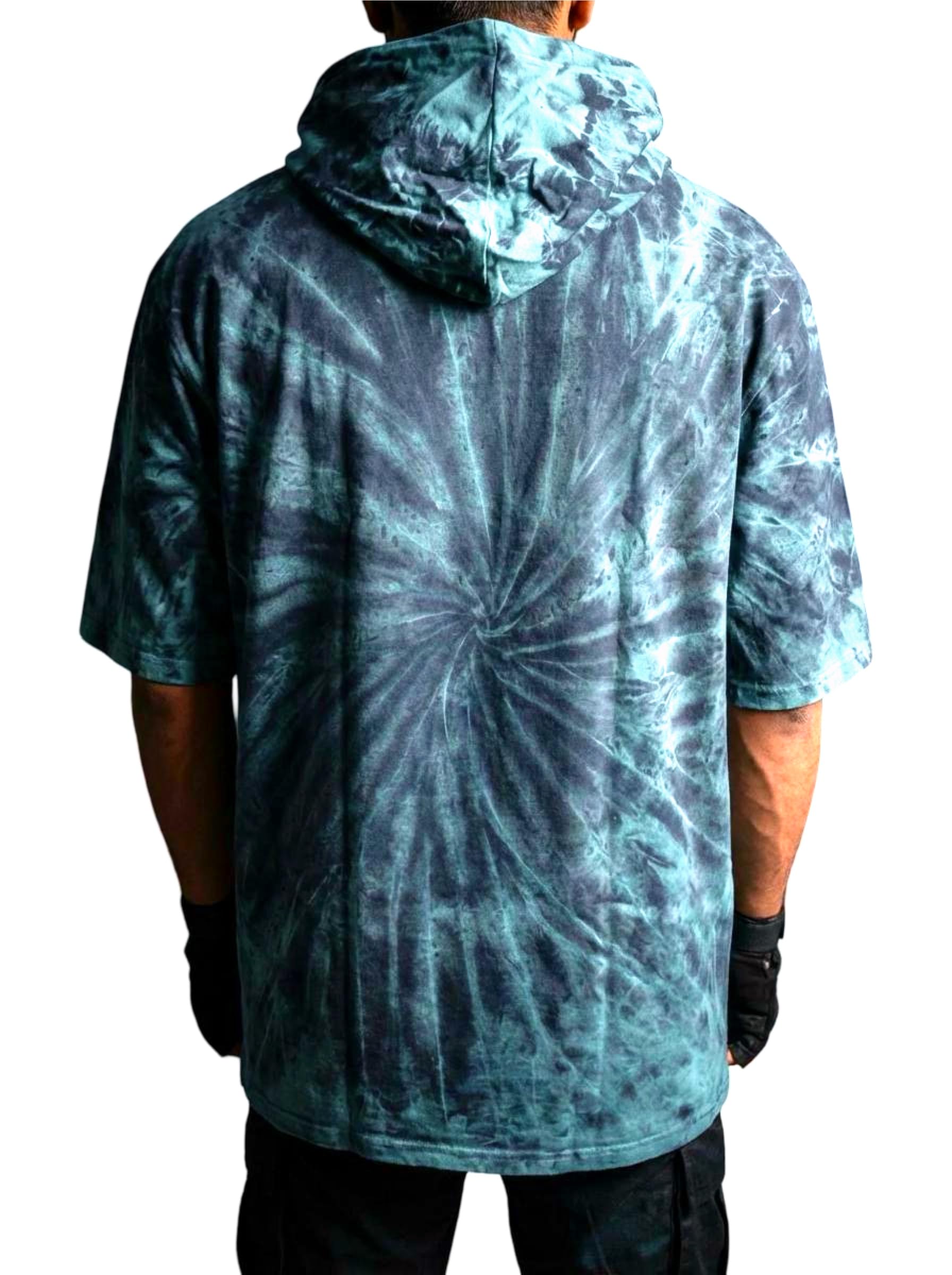 Clazzey Mens Tie-Dye Auqa Blue Hooded T-Shirt | Half Sleeve