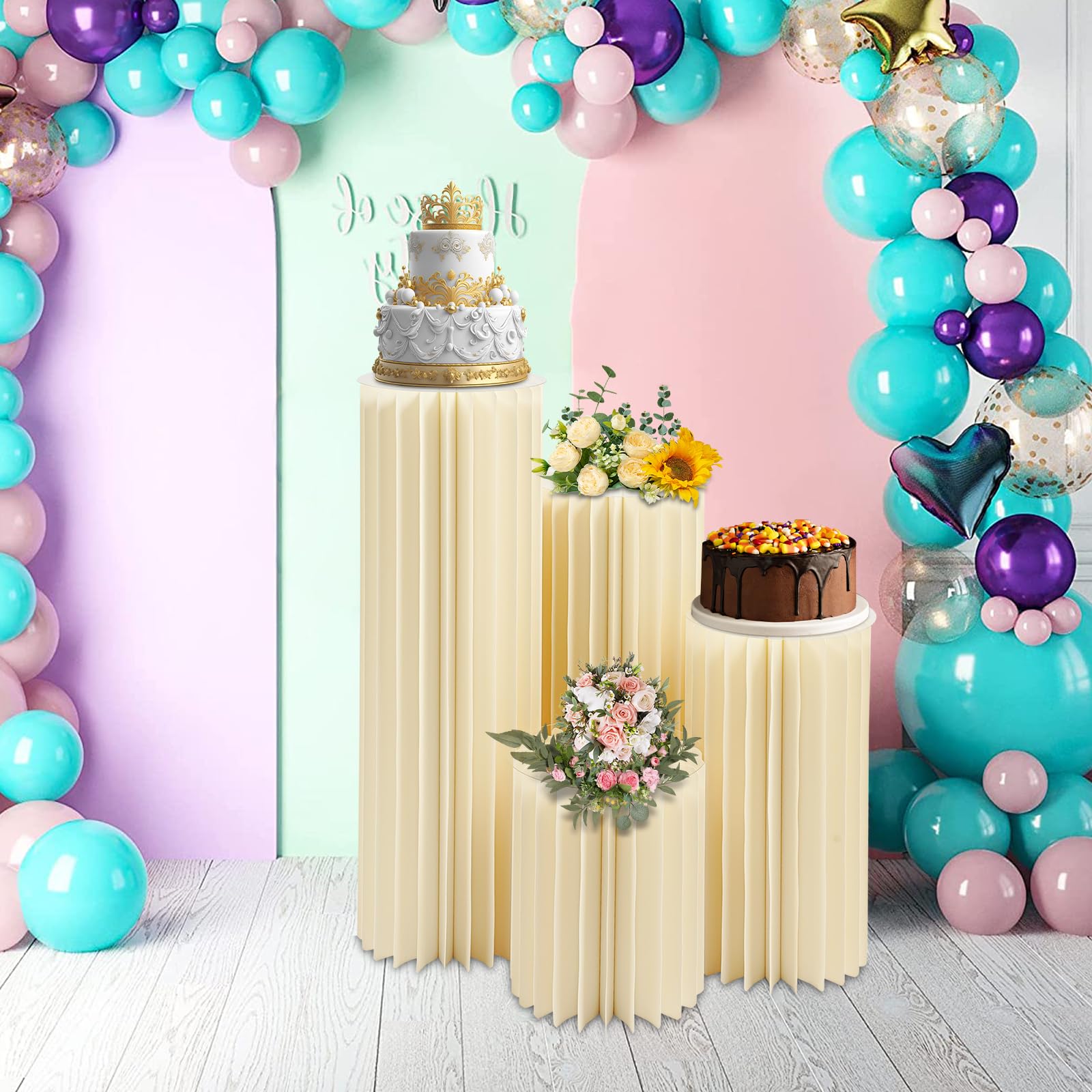 4 pezzi 40-100 cm Colonne Fiori Cartone, Supporto Mazzo Matrimonio Pieghevole