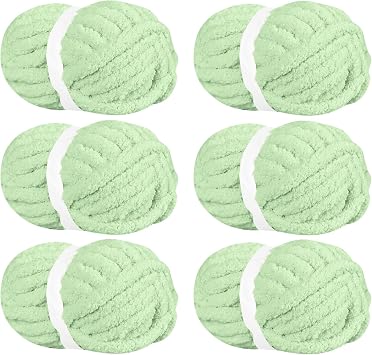 Chunky Chenille Yarn for Hand Knitting,Fluffy Soft Jumbo Yarn by Circular Needle & Crochet Hook,Super Bulky Big Yarn for Chunky Blanket,Large Thick Arm Knitting,6 Pack,Sage Green