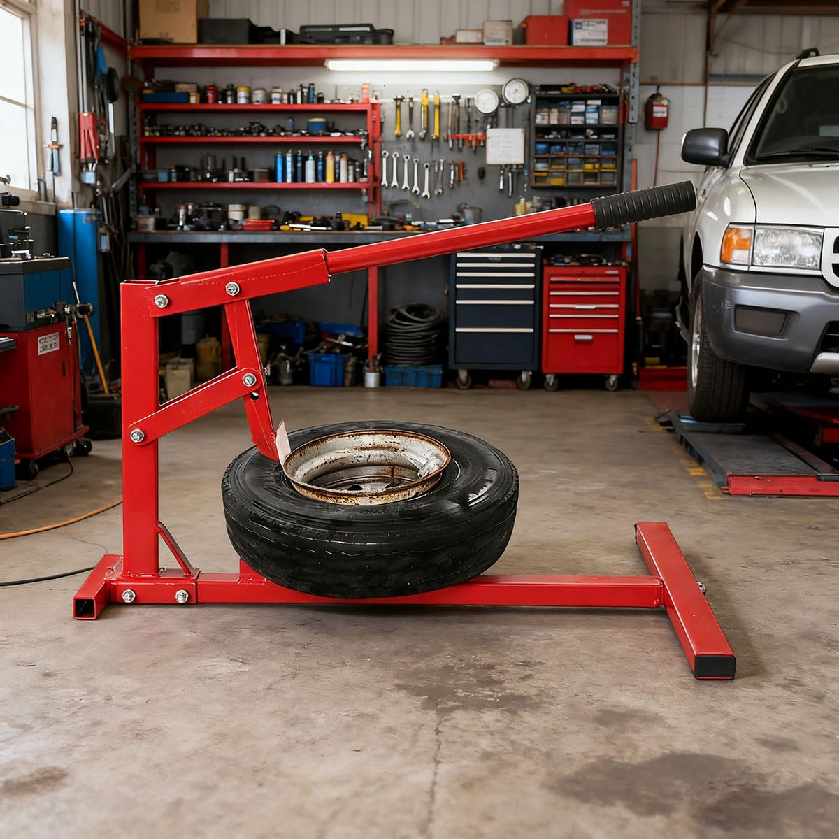 Montatrice per Pneumatici da Moto, Attrezzo Manuale Compatto per Cambio Gomme 10”-21”, Struttura in Acciaio con Manico Ergonomico, per Garage e Officina, Facile Uso per Appassionati e Meccanici