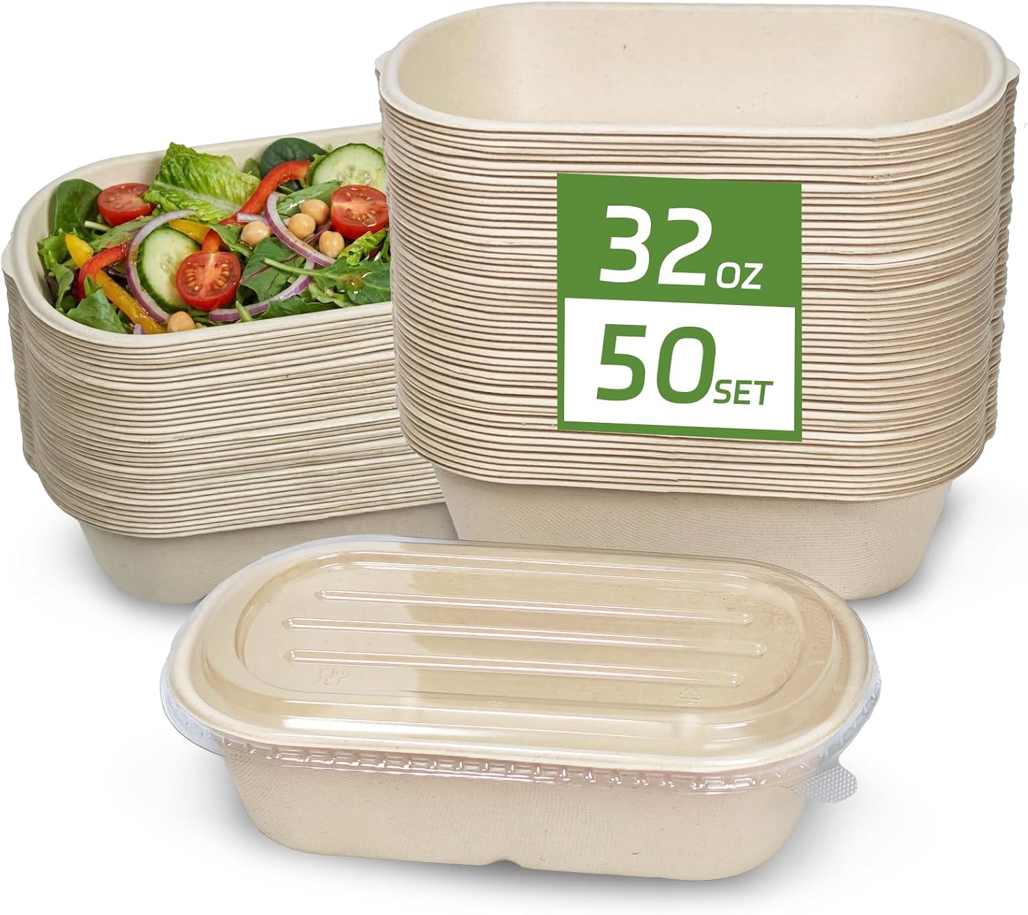 50Pack 32 oz Disposable Meal Prep Containers Disposable Food Containers with Lids To Go Salad Bowls with lids for Lunch Pasta, Burrito, Leftovers，Picnic