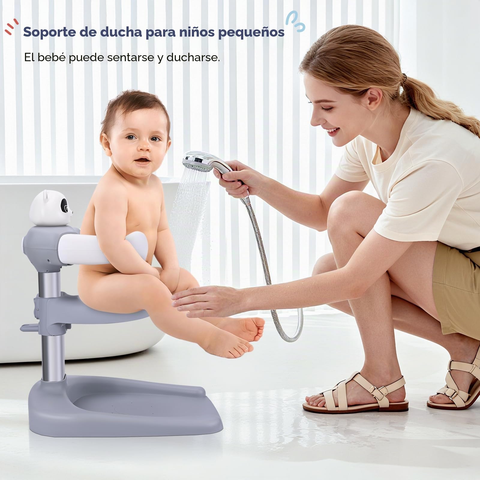 Soporte Baño Bebe,Soporte de baño y ducha para bebé,Torre de Bañera Ajustable para Bebé que se Pone de Pie, Portátil Soporte de Ducha con Base Antideslizante, Durante 8-36 Meses