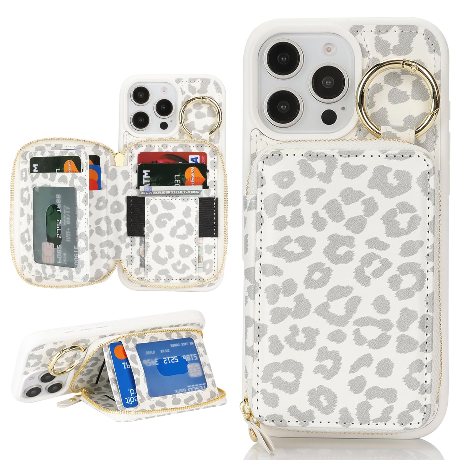 Hamany for iPhone 16 Pro Max Case Wallet with Card Holder,for iPhone 16 Pro Max Phone case Wallet with Zipper with Slot Kickstand Stand Case for Women