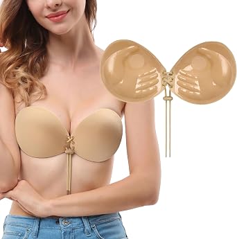 Nimiah Drawstring Push up Sticky Bra - 1" Thick Padded Adds 1 Cup Volume