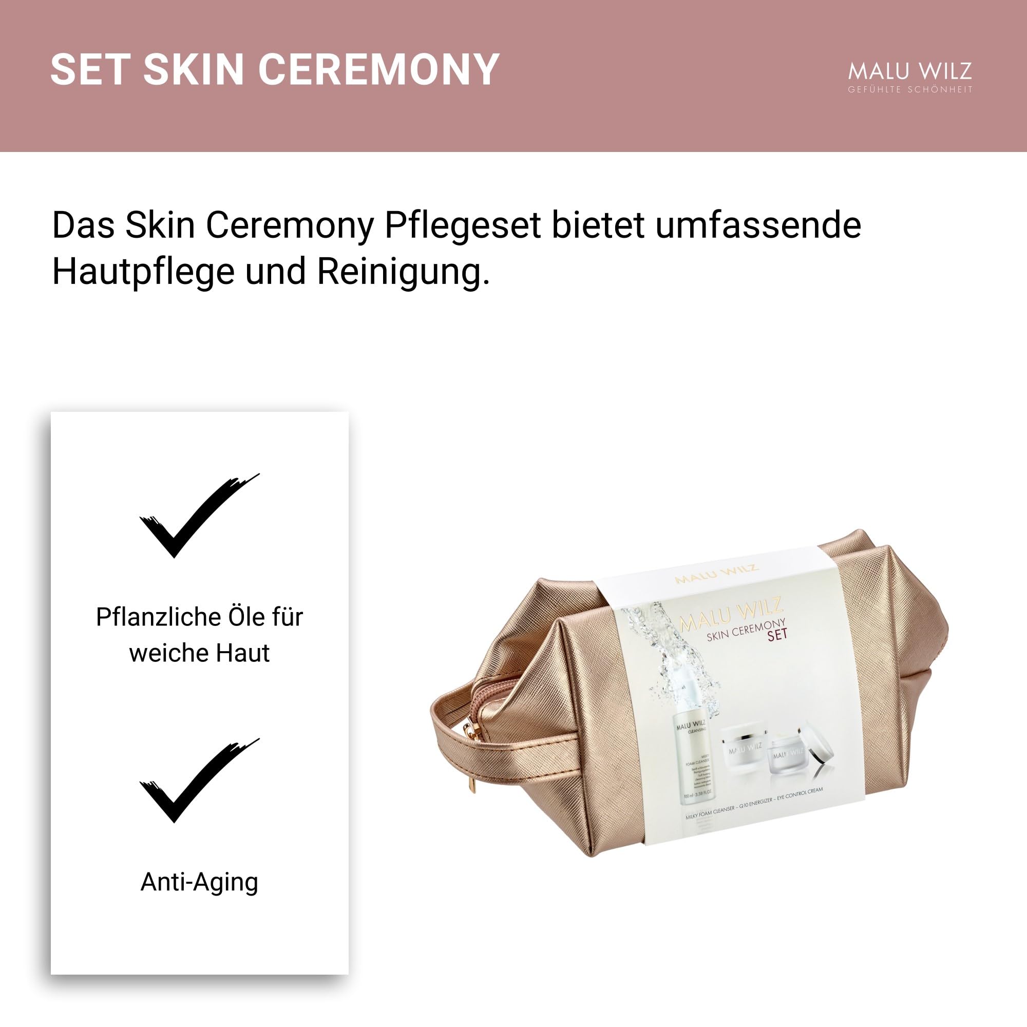Malu Wilz Skin Ceremony Pflegeset - Beauty Set mit Q10 Energizer, Eye Control Cream und Milky Foam Cleanser, Hochwirksame Gesichtspflege mit Anti Aging Effekt