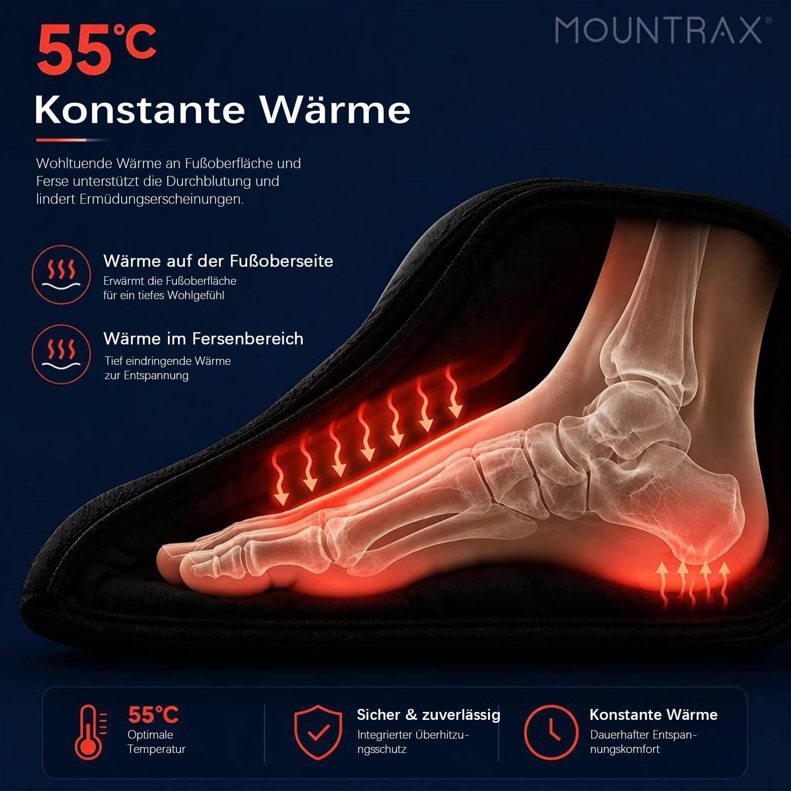 Mountrax Shiatsu Fußmassagegerät, 55°C Wärme, Hilfe bei Plantarfasziitis | 3D-Kneten & Rollen & Luftkompression Plantarfasziitis & Neuropathie Abnehmbare & Waschbare Bezüge Inkl. Fernbedienung
