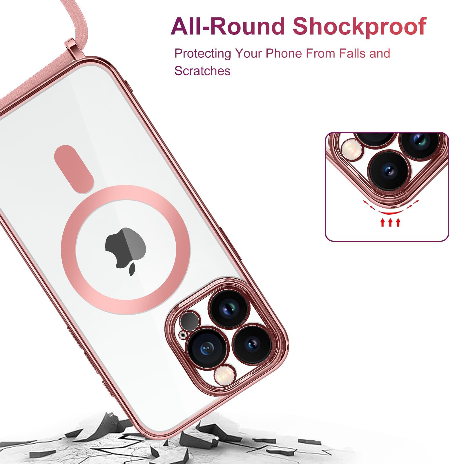 Cover Magnetica Per IPhone 15 Pro Max Con Cordino – Trasparente/verde, Antiurto, Per MagSafe, Tracolla Regolabile