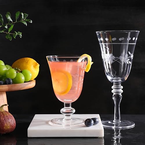 Miniatura 6 de Royalrose Juego de 4 copas de vino Premium Delight, 14.2 onzas, sopladas a mano con tallo largo grabado, cristalería clásica para bodas, cenas y