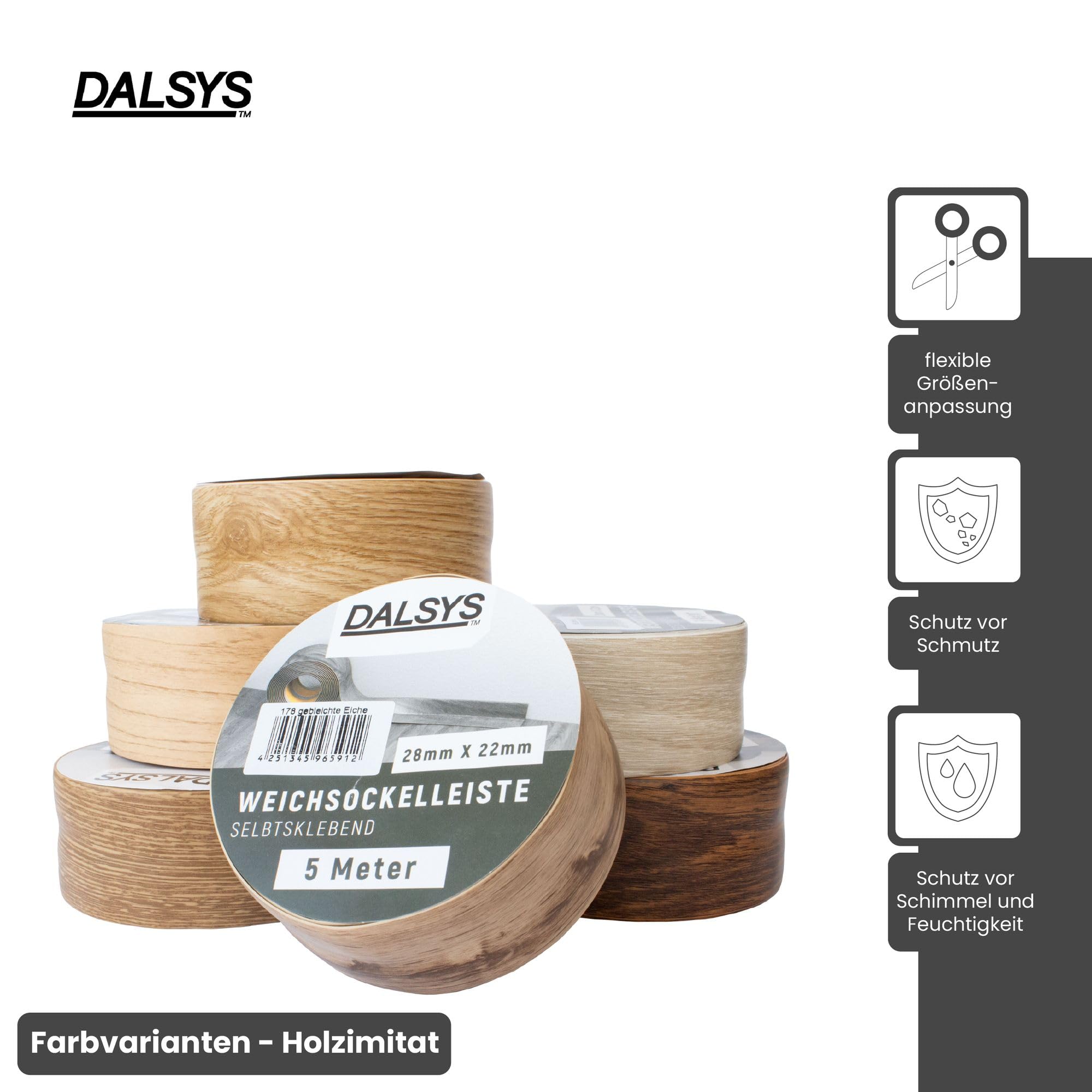 Weichsockelleiste selbstklebend Gebleichte Eiche 15m PVC Abschlussleiste für Fugen