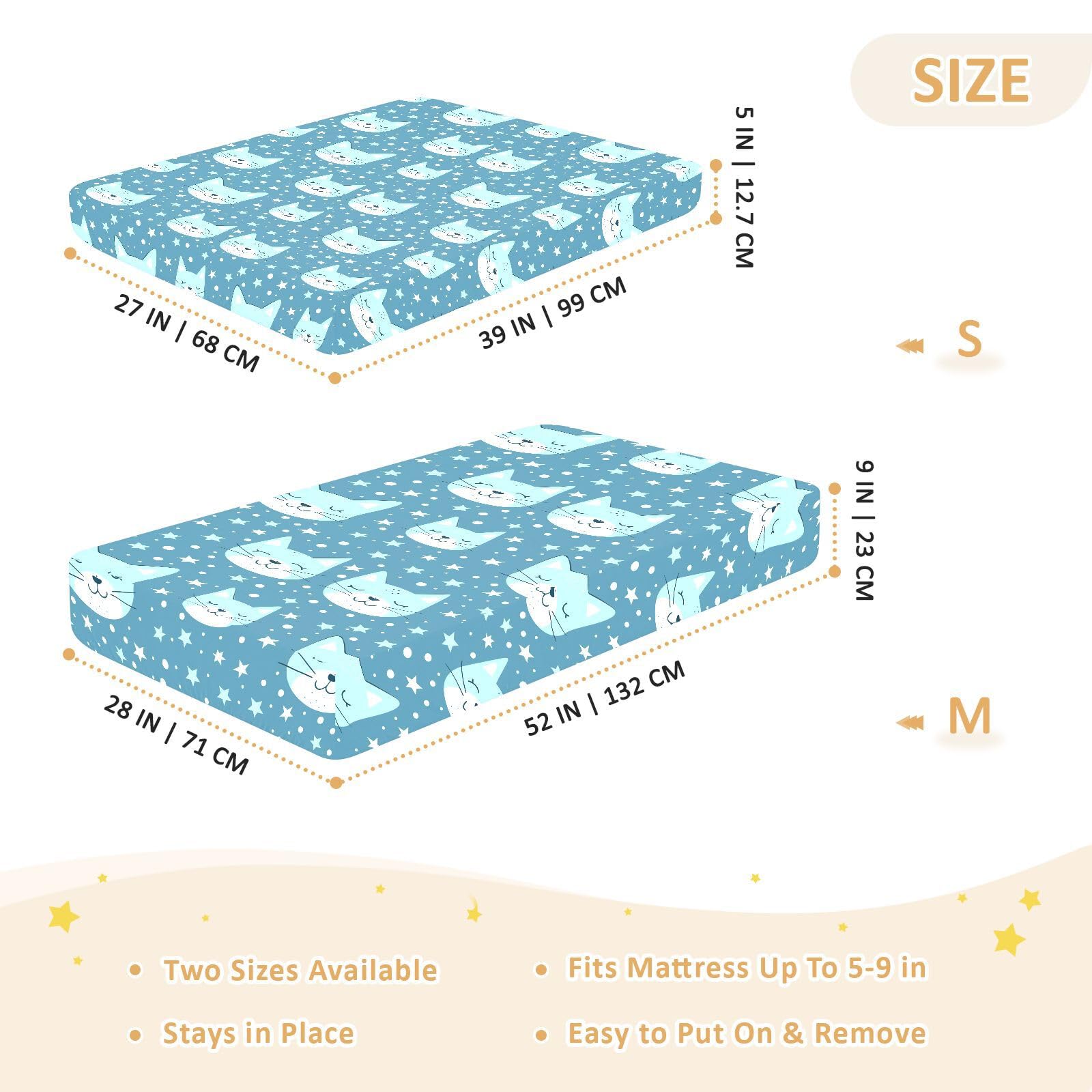 Blue Cats Stars Lenzuola per culla in cotone ultra morbido per lettino per bambini per la cameretta dei bambini, confezione da 1