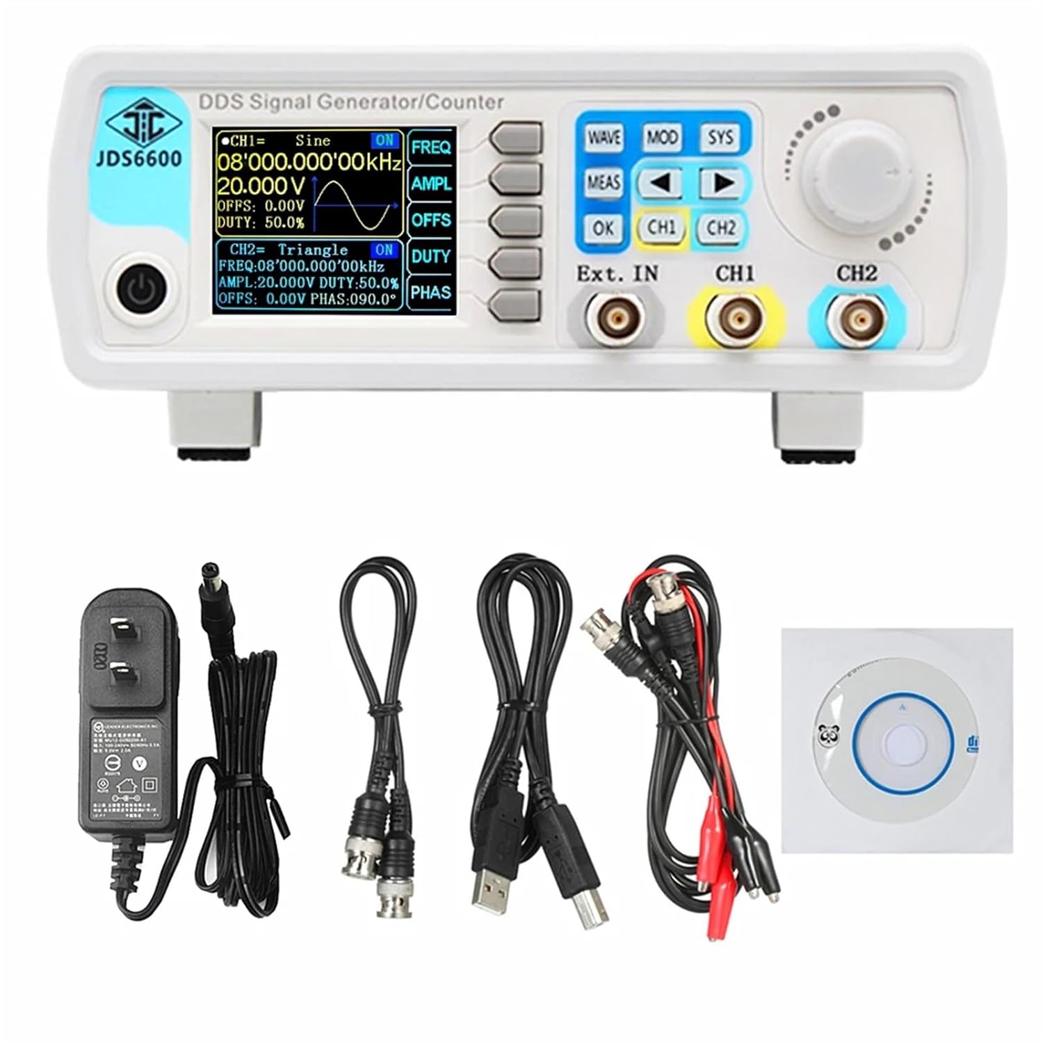 JDS6600 15/30/40/50/60MHz DDS Function Signal Generator/Source Dual/2-CH Frequency Meter Arbitrary Waveform Pulse Generator (Color : 40MHz, Size : EU)