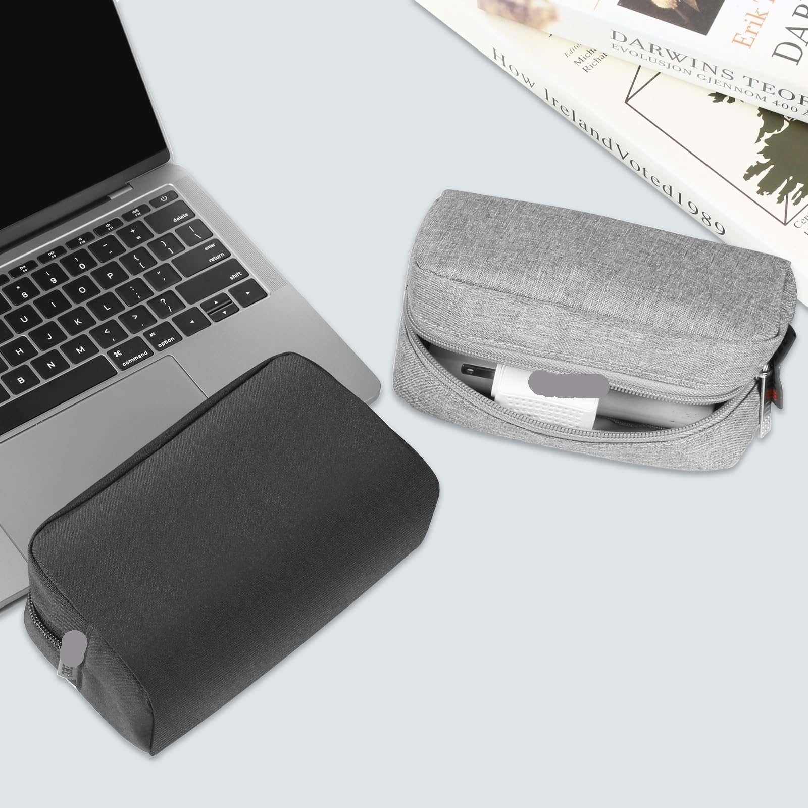 Bolsa Organizadora De Cables Mini Estuche Organizador Digital portátil, Bolsa con Cremallera for Auriculares, Cargador de Viaje for el hogar, Cable Datos, Almacenamiento USB(Grey)