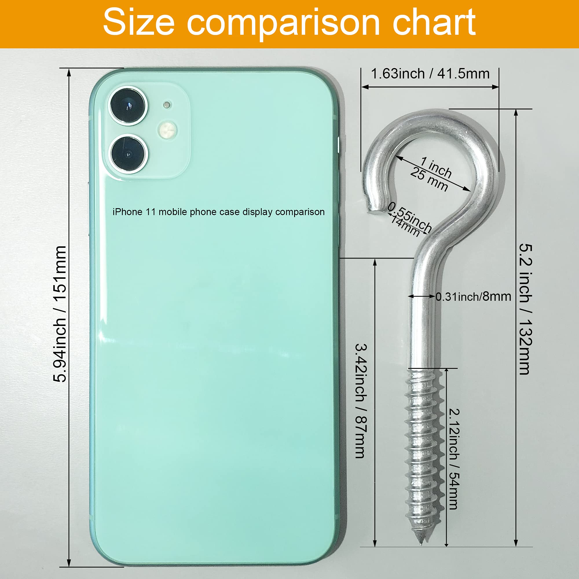 5 inch 4-Pack 304 Stainless Steel Heavy-Duty Screw Eye Hook Eye Bolts, Suitable for Rowing Racks, Hammock, Awning, Hanging Chair, Swing Chair, Fixed Cable, Chain?Hanging Basket (4-Pack)