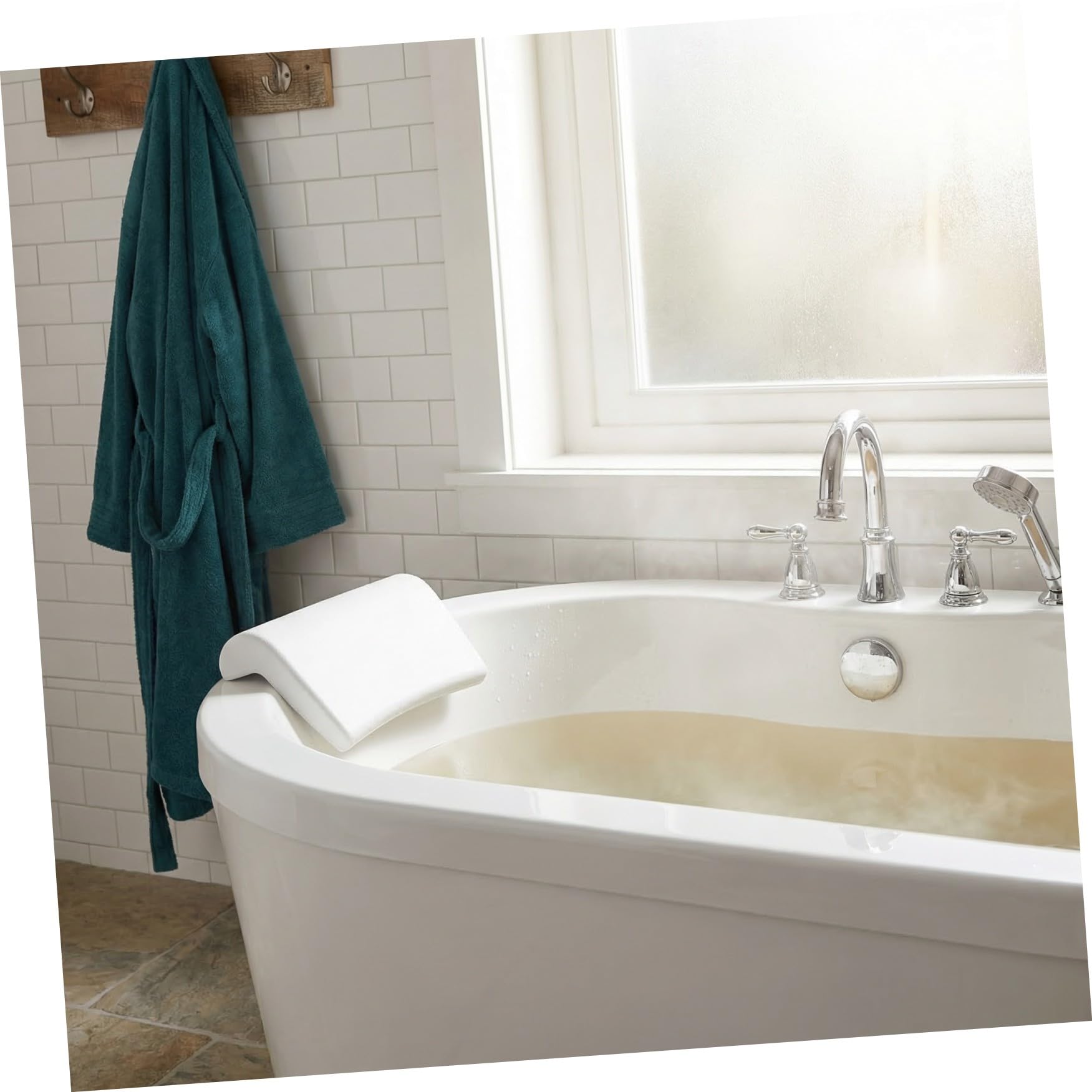 Oreiller de Bain Spa en PU Blanc Ventouses, Appui-tête Antidérapant pour Cou et Dos, Bath Pillow Confortable pour Adulte