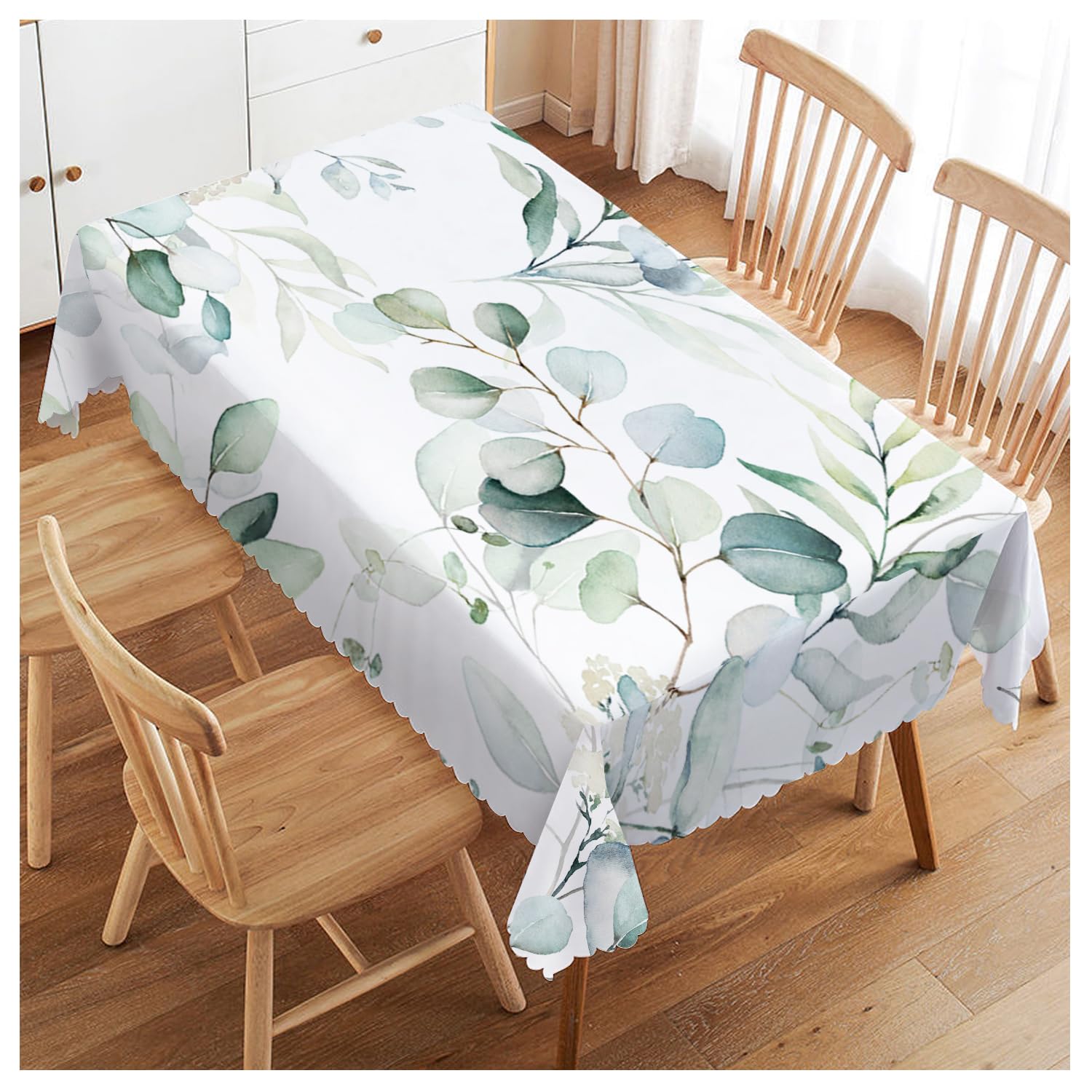 Walmsco Tablecloth Green Leaves Watercolor Decor For Dining Room Kitchen Rectangular Table Cover 132 * 178cm