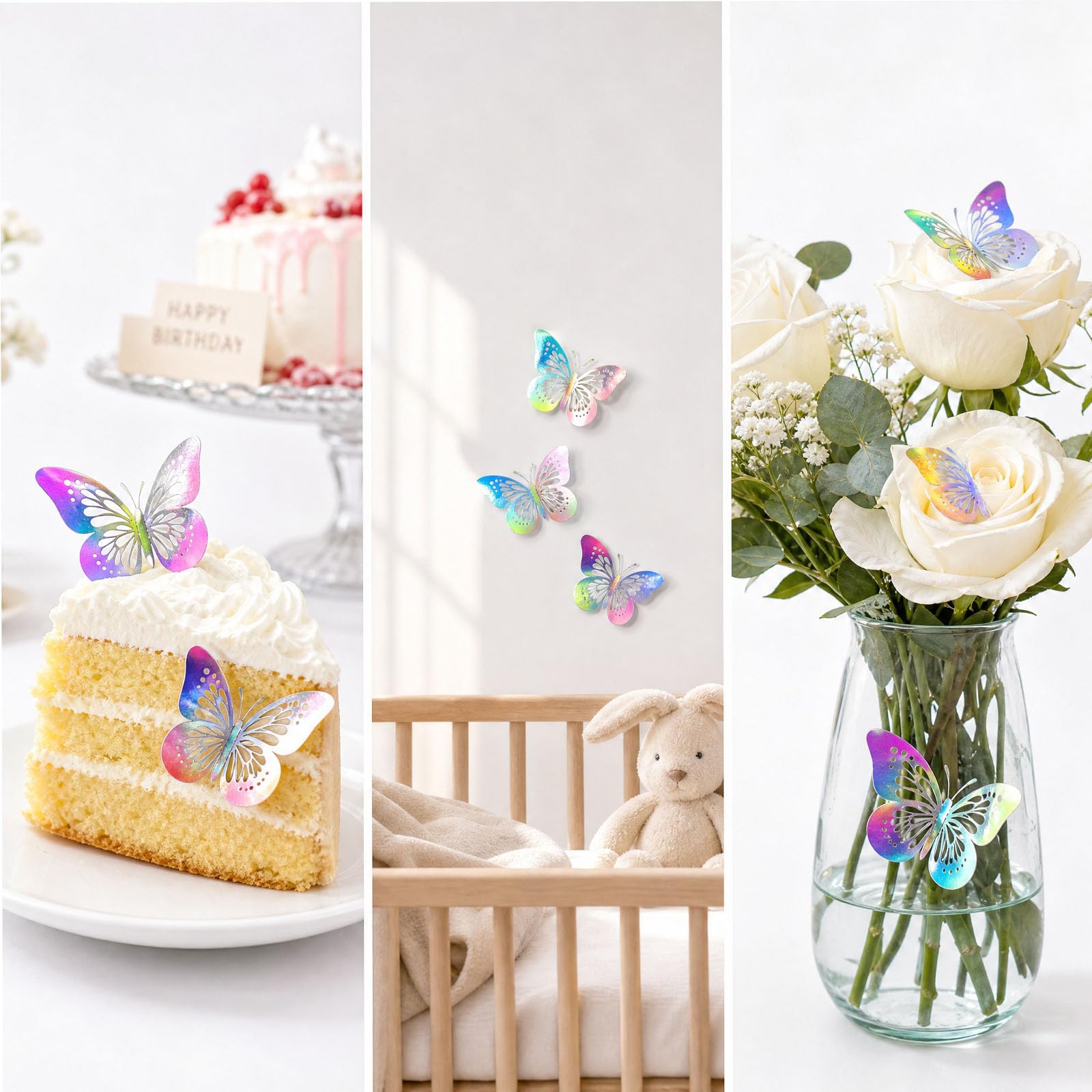FYSL 60 Stück 3D Schmetterlinge Wandaufkleber - Selbstklebende Schmetterlingsdeko für Wohnzimmer, Schlafzimmer, Babyzimmer - Wandtattoos mit 3D-Effekt