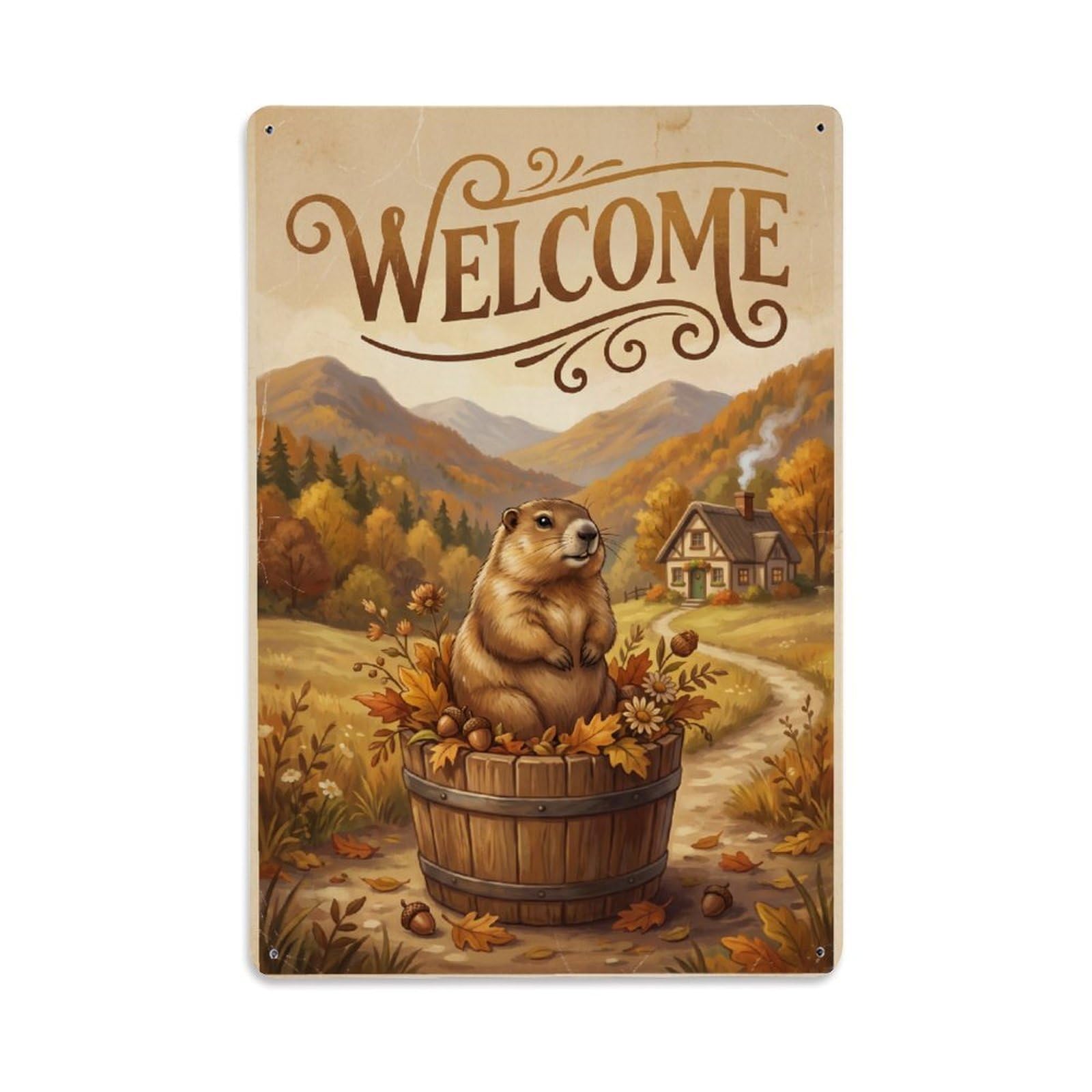 Cxhjca 8X12inch(20X30cm) Vintage Welcome Marmot Country Living Metal Tin Sign