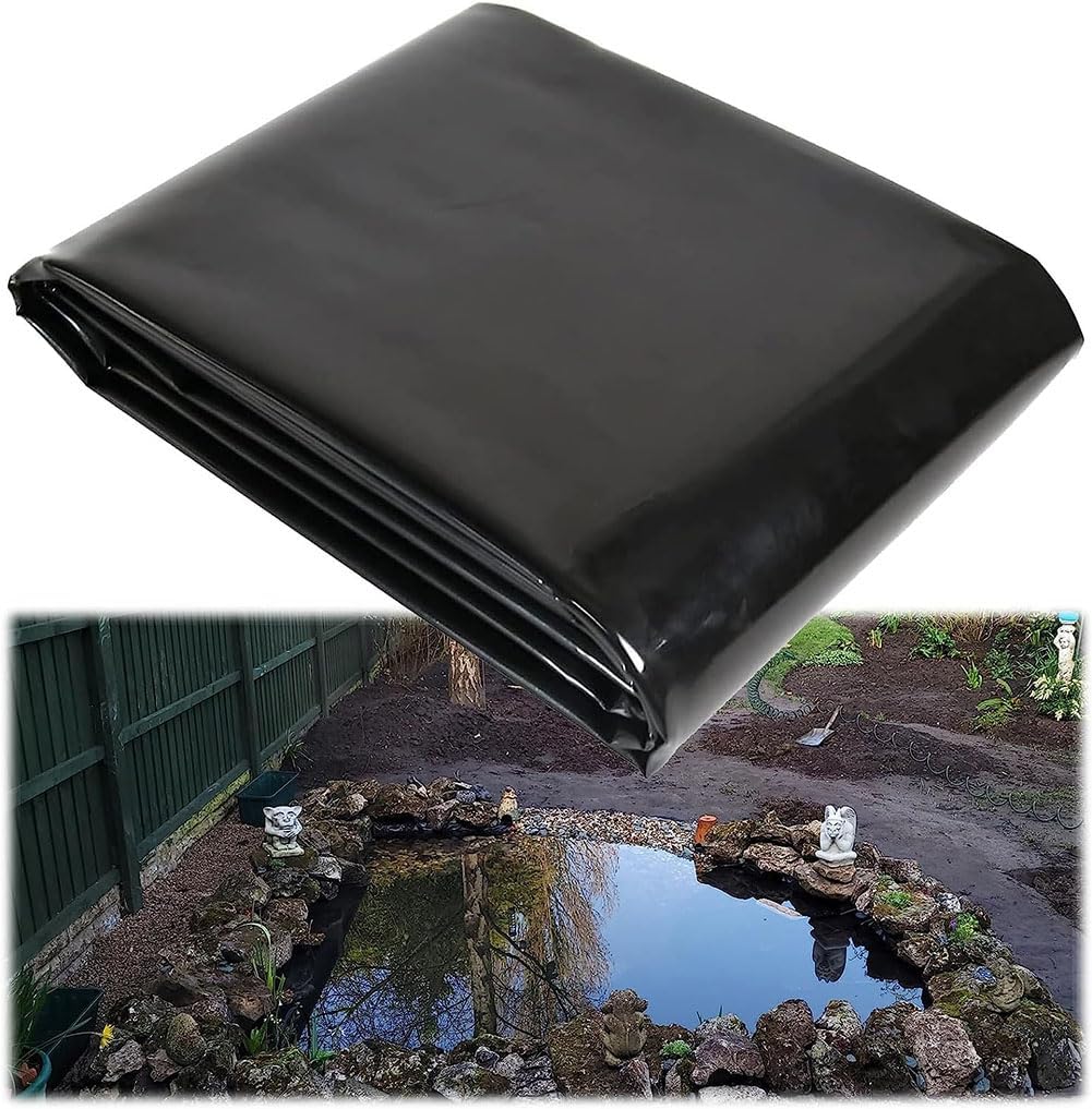Durable HDEP Pond Liner, 10 X 13Ft PVC Soft Pond Skins Black Heavy Duty Fish Pond Liners Protection for Fish Ponds, Streams Fountains and Water Garden, 10 X 23Ft Impermeable Film,5 * 7m