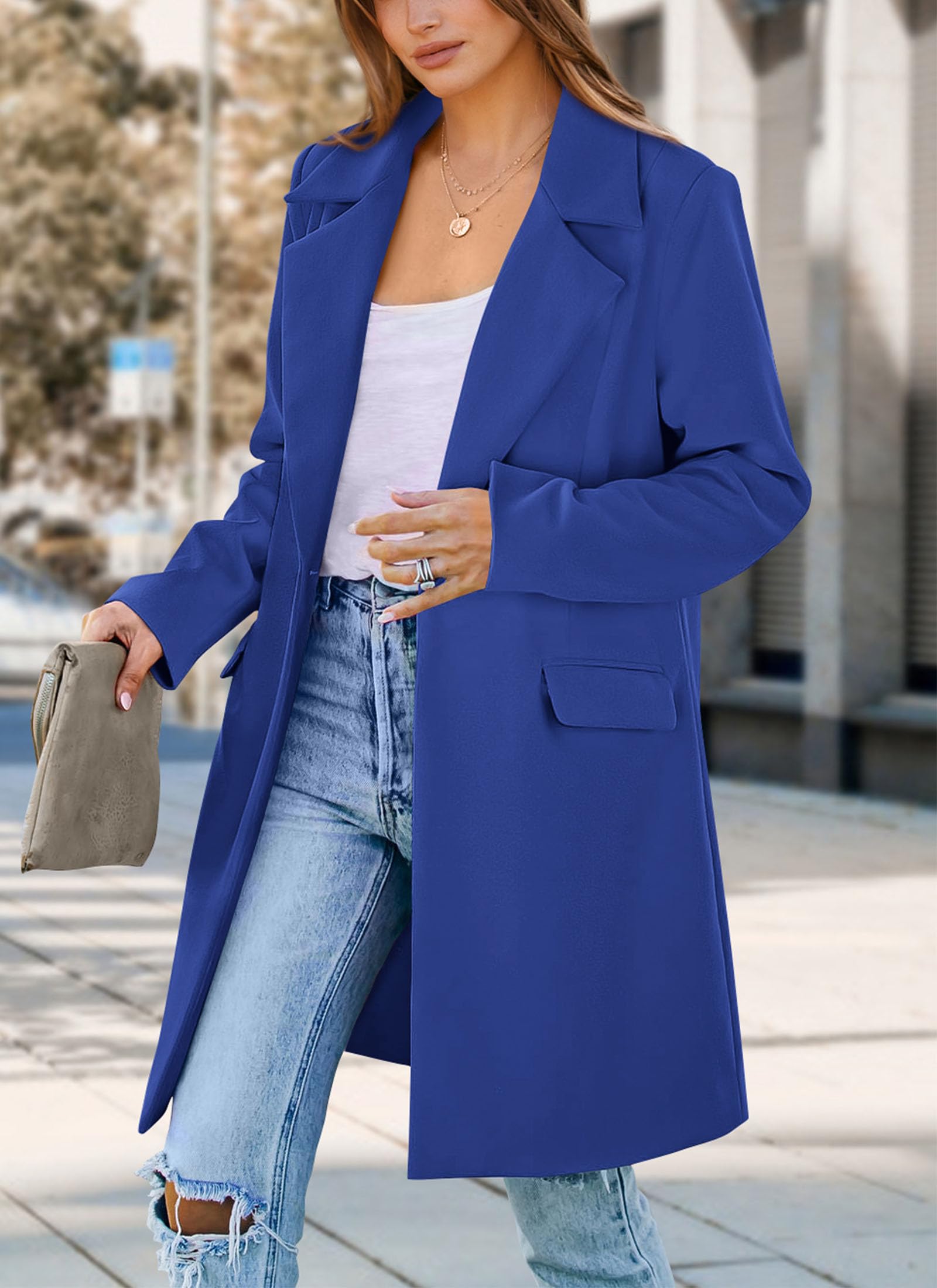 PRETTYGARDEN Women's Business Casual Long Blazer Jackets(Royal Blue,S) view 3