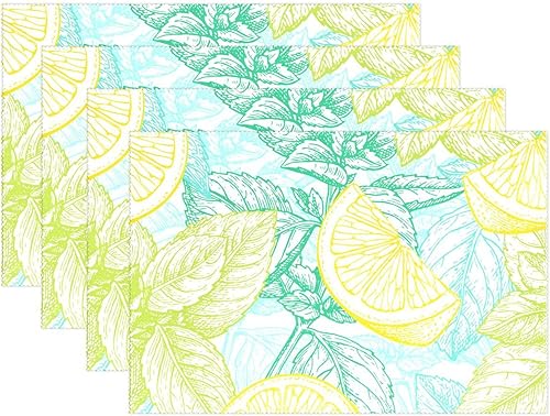 Miniatura 2 de Manteles individuales de limón y menta, lavables, antideslizantes, resistentes al calor, de 12 a 18 pulgadas, manteles individuales decorativos para