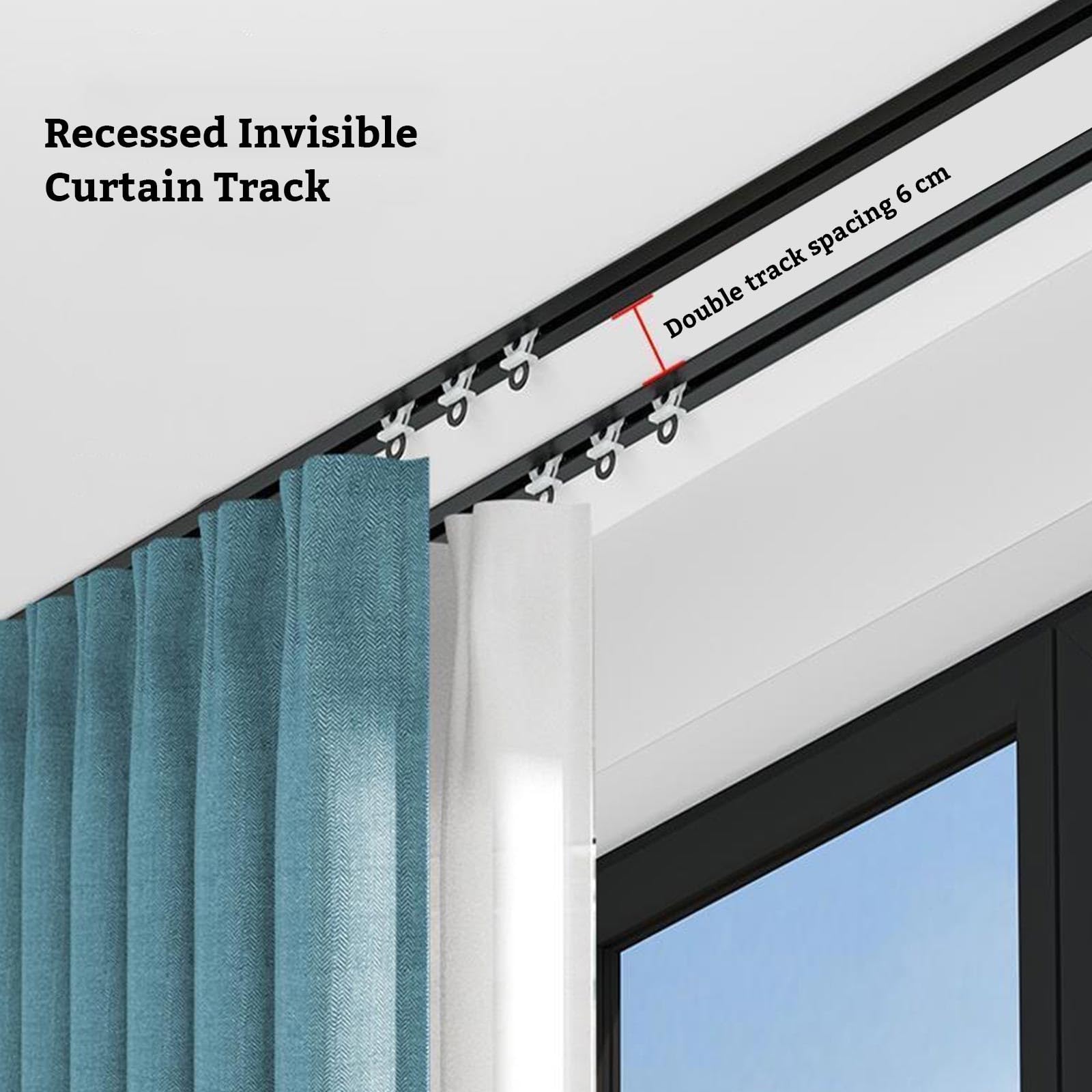 Versenkbares Vorhangschienensystem - Robuste Aluminium-Vorhangschiene für elegante versteckte Deckenmontage ideal für Wohnräume und Schlafzimmer einfach zu installieren.