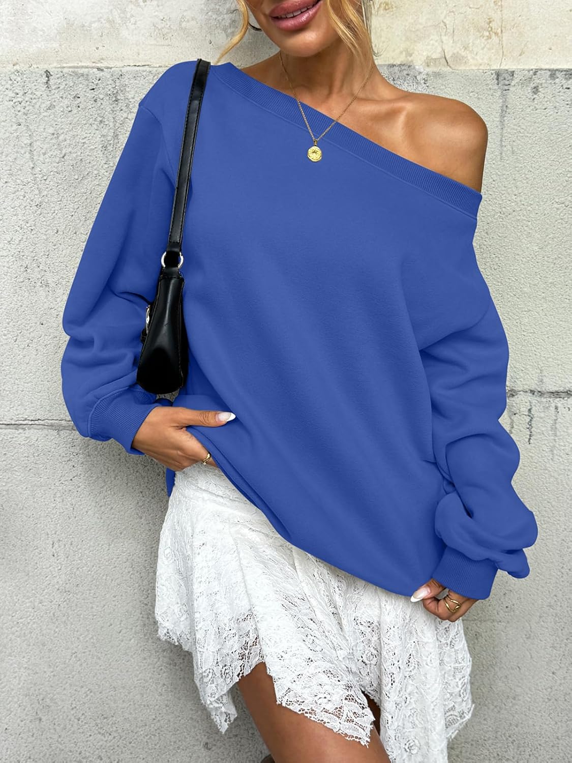 Womens Fleece Lined Sweatshirt Off Shoulder Long Sleeve Pullover Top Oversized Shirt Basic Slouchy Clothes 2026 - Image 2