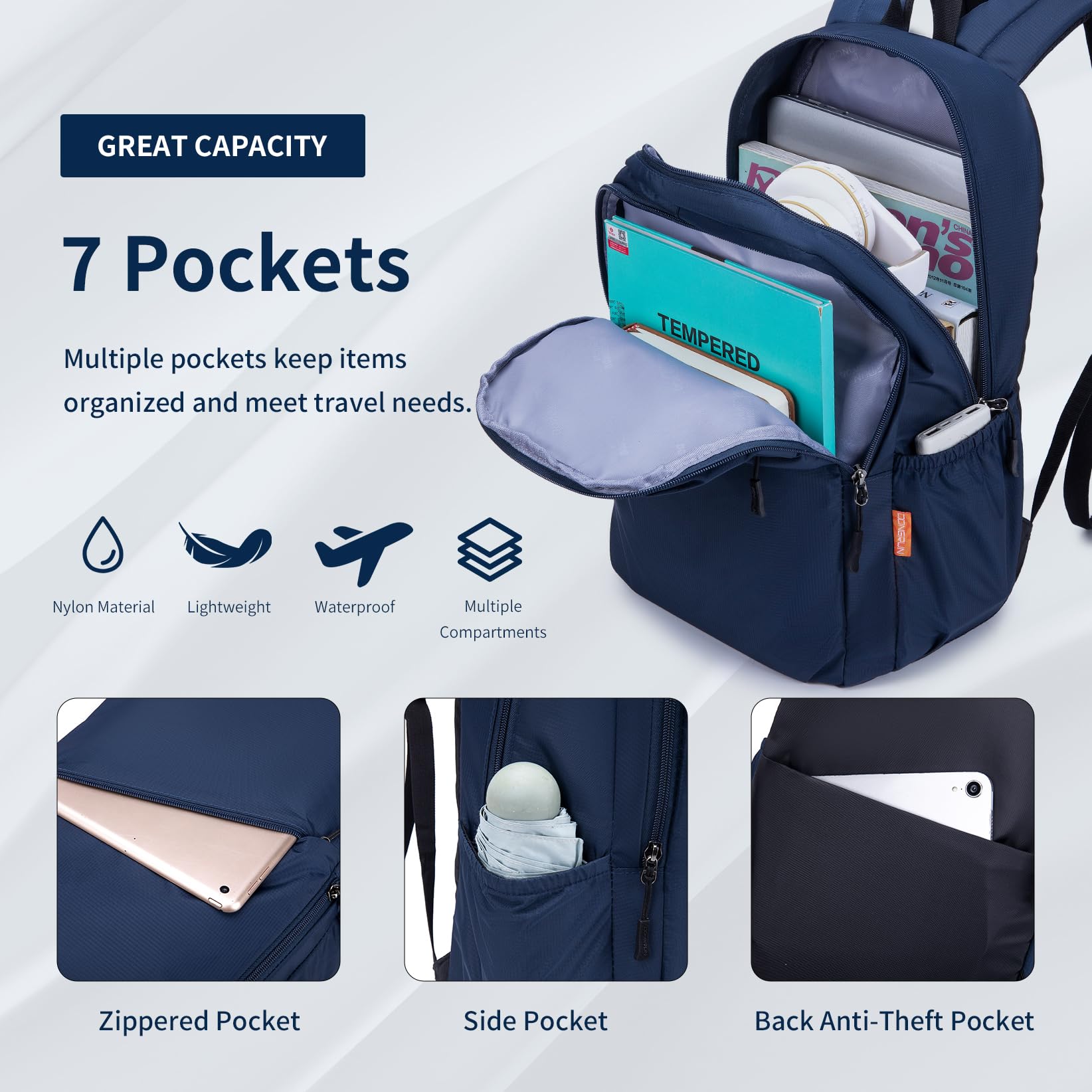 40 x 30 x 15 cm plecak podróżny pod siedzeniem torba kabinowa bagaż British Airways Wizzair lekki wodoodporny nylonowy plecak podróżny, rozmiar kabinowy do samolotu, bagaż podręczny z