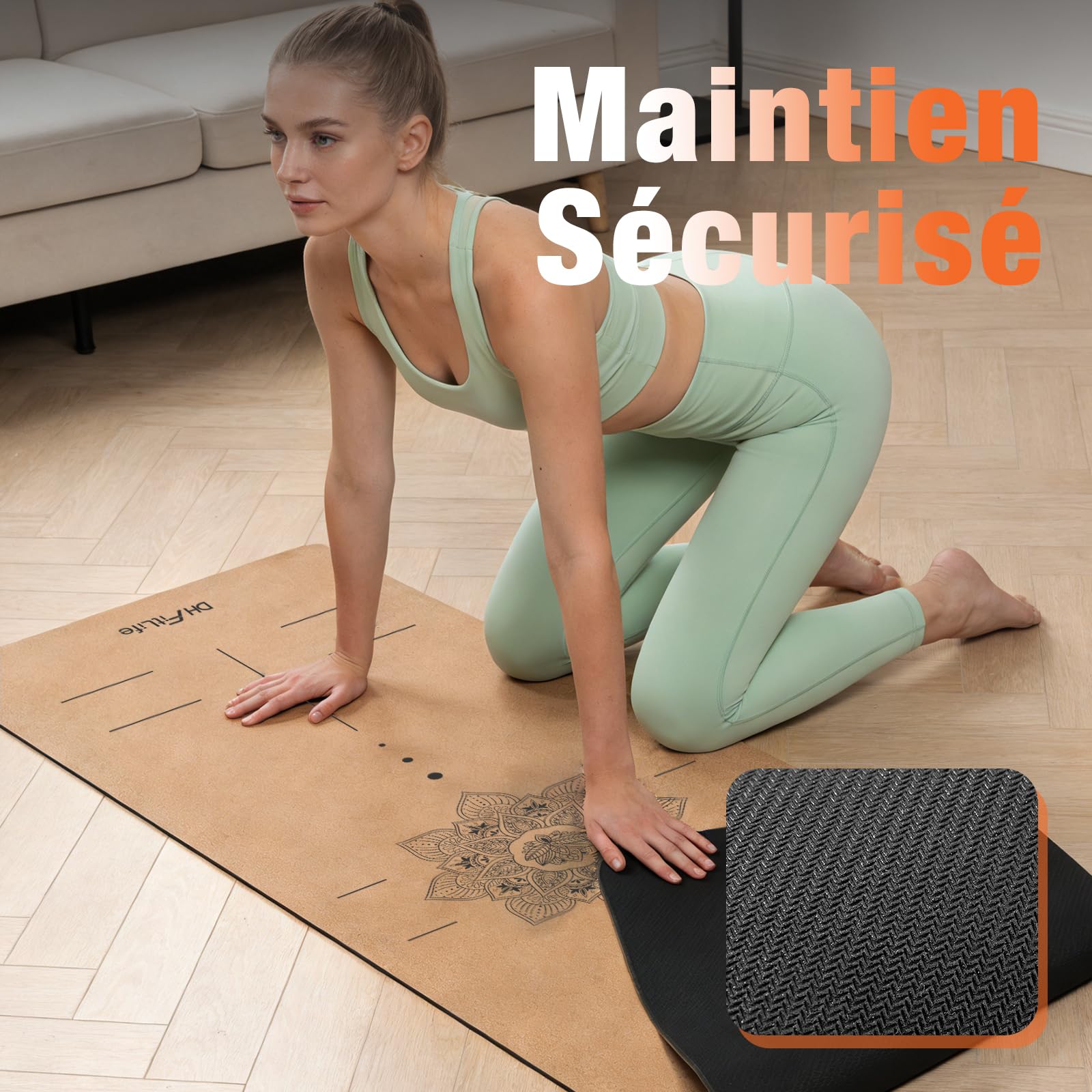 DH FitLife Tapis de yoga en liège antidérapant en caoutchouc naturel - Prêt à l'emploi - Facile à nettoyer - Tapis de sport, de fitness et de gymnastique de qualité supérieure pour yoga, pilates et