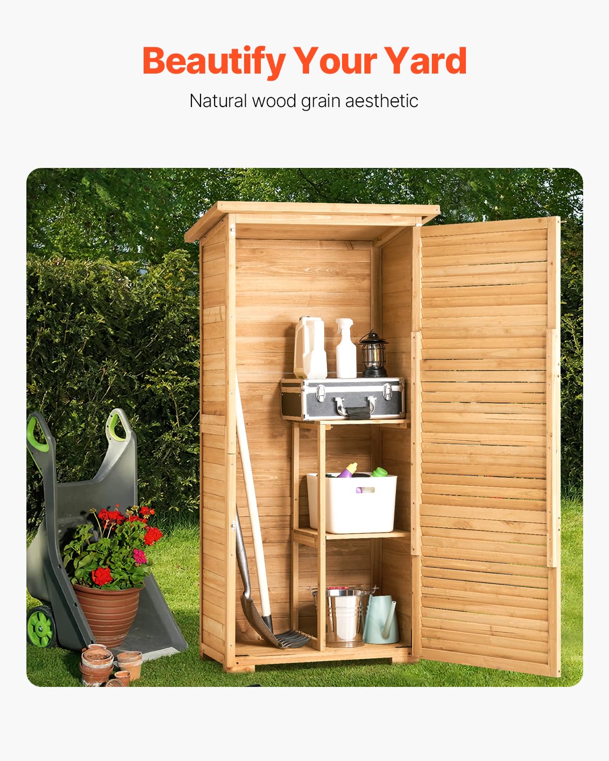 VEVOR Geräteschuppen 800 x 500 x 1620 mm, großer Gerätehaus, Geräteschrank mit Metallrahmen, Regalen, Boden, wasserdichter Lagerschrank für Terrasse, Hof, Rasen, Garten, Gartenschrank