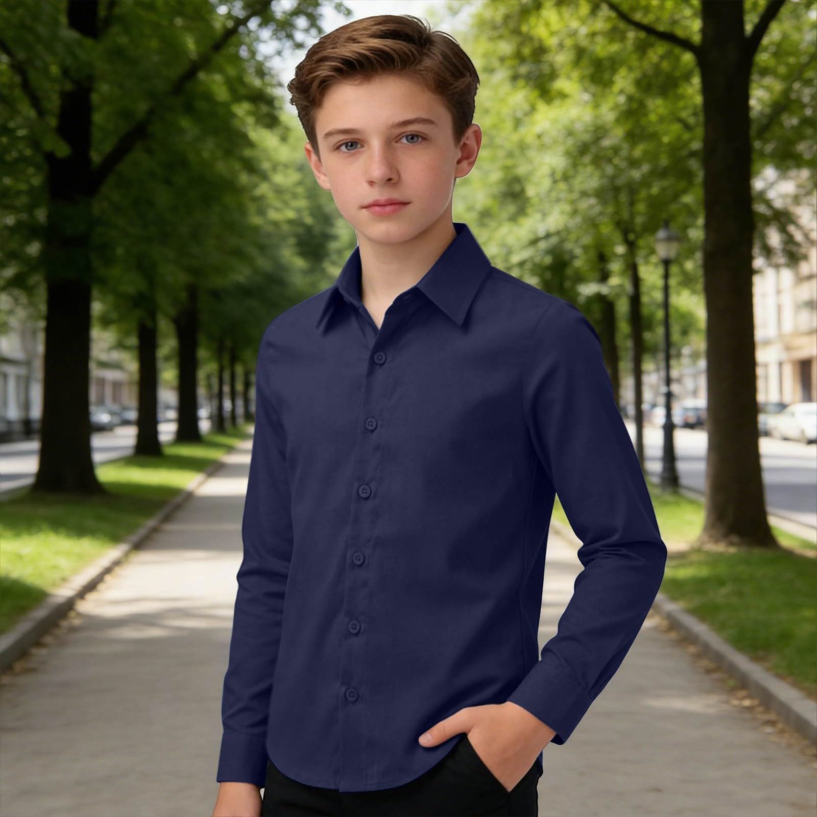 Generisch Jungen Mädchen Hemd Langarm Knopfleiste Kragen Baumwolle Leinen Frühling Herbst
