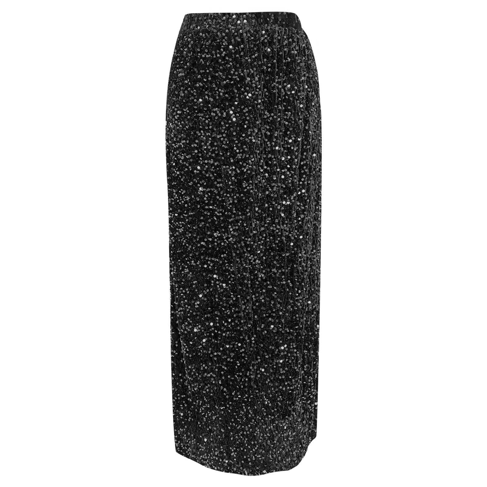 Glitzerrock Gold Damen Maxi, Hohe Taille mit Elastischem Bund Elegante Lang Maxirock Einfarbig Glitzer Pailettenrock Silvester Wickelrock Frauenrock Party Rave Outfit Karneval Rock