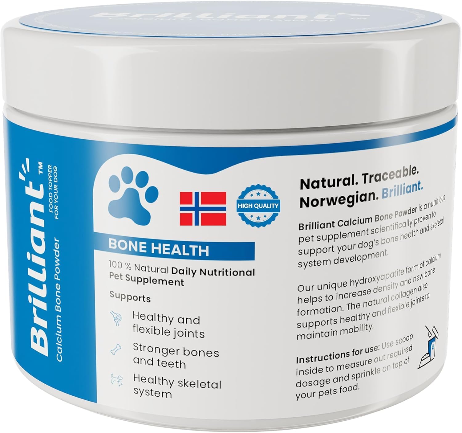 Brilliant Bone & Joint Supplement for Dogs, High Strength Calcium & Collagen Powder for Joint & Hip Support